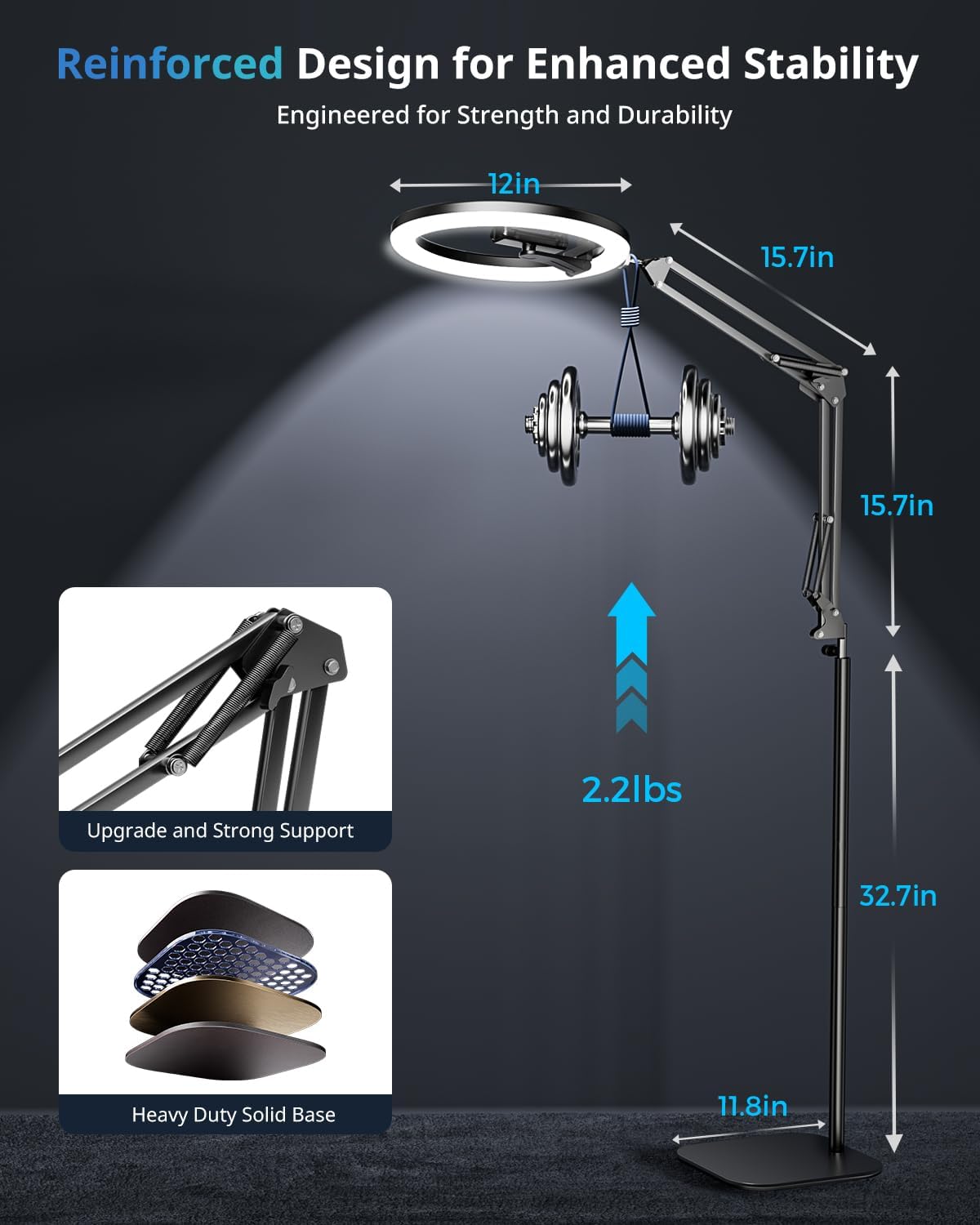 Thumbnail 3 de UBeesize 12-Inch Ring Light Tripod with 75-Inch Overhead Stand for iPhone