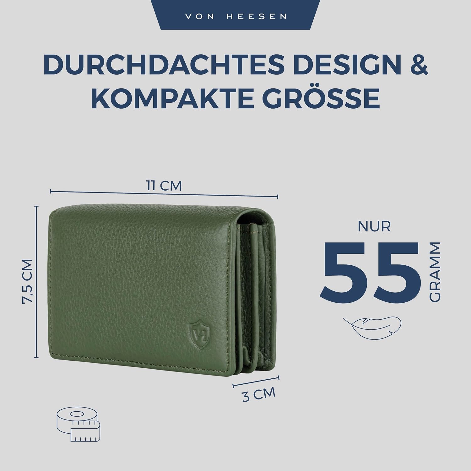 Detalle de VON HEESEN Visitenkartenetui Leder mit RFID-Schutz – Grün, 50 Karten, 6 Fächer
