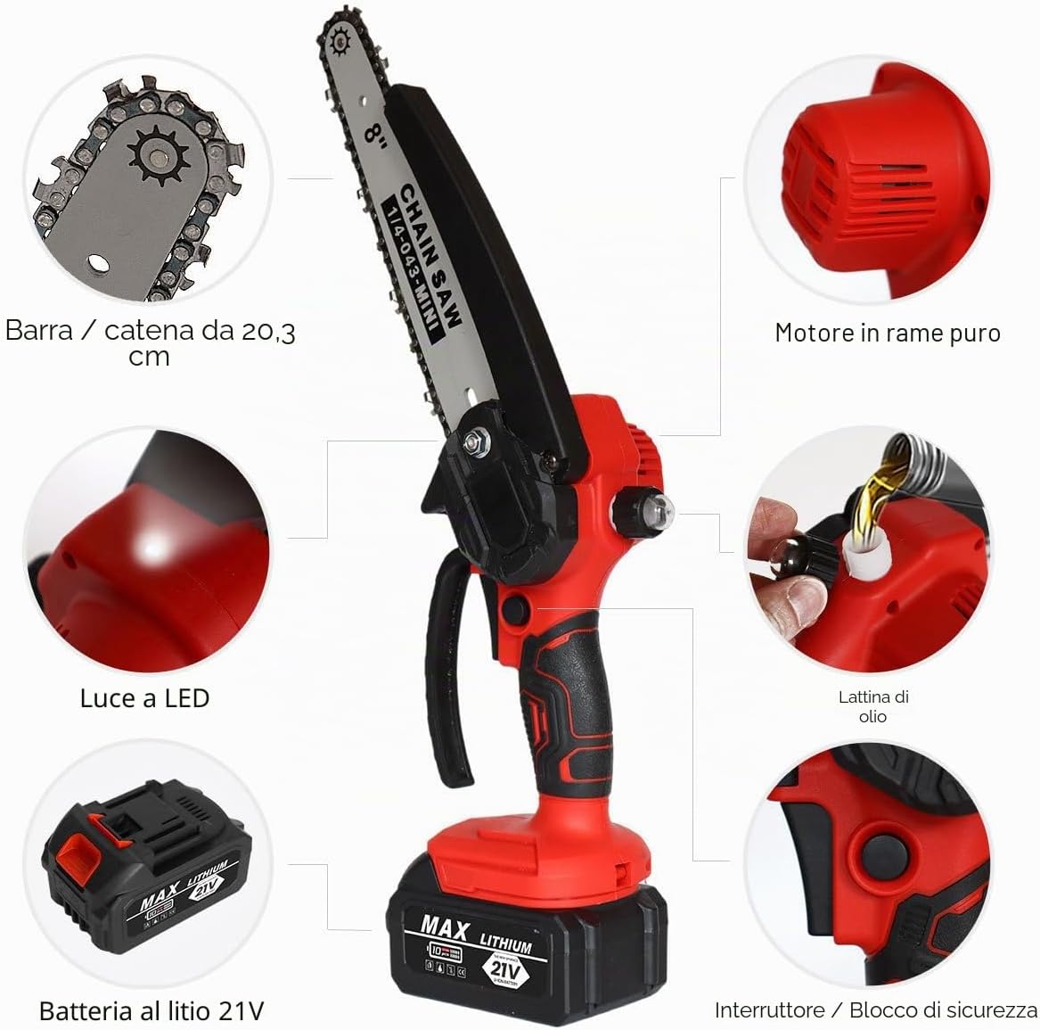 Thumbnail 6 de 2 in 1 Potatore a Batteria con asta telescopica da 180 cm – Motosega e potatore portatile 8 pollici