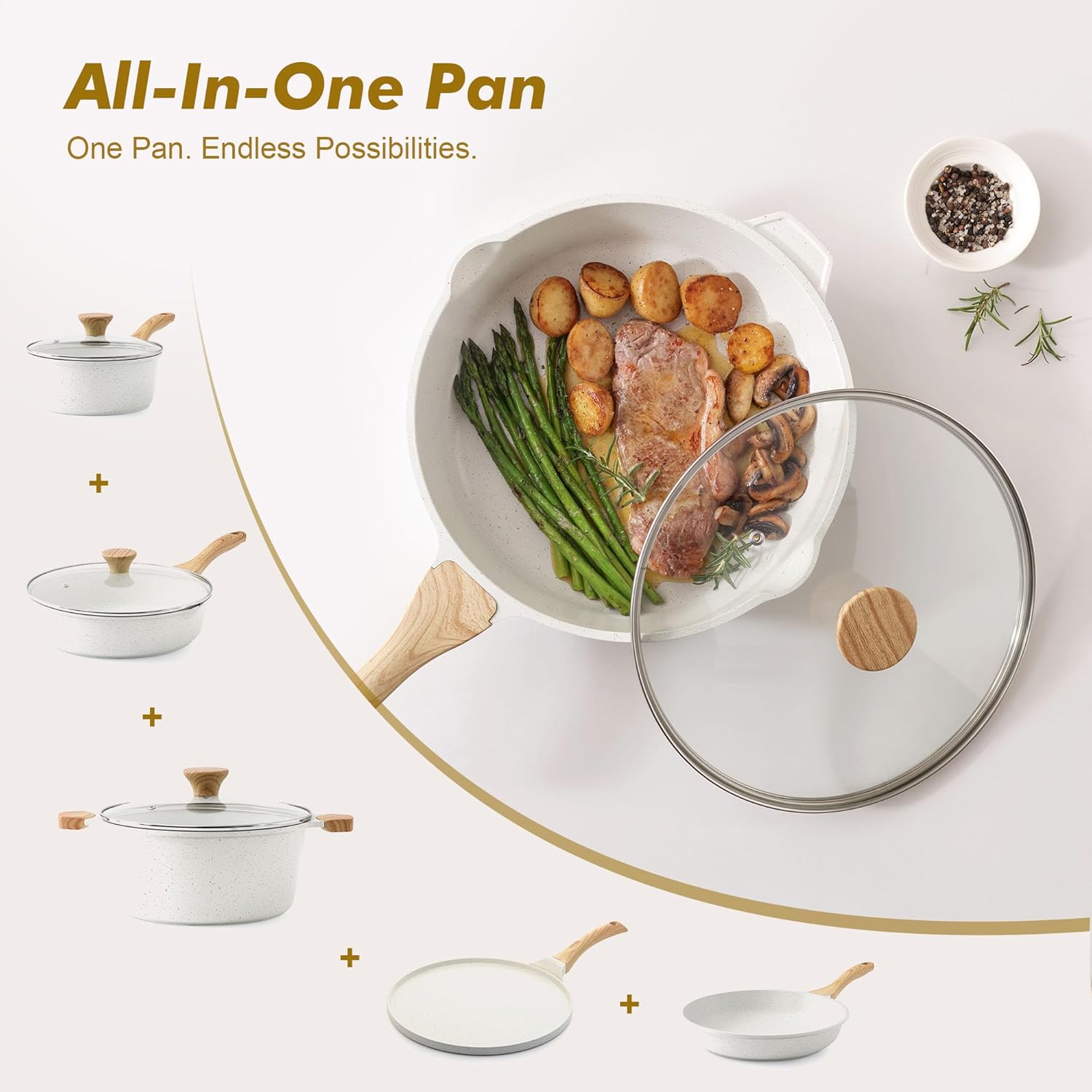 Detalle de SENSARTE SA07 Ceramic Sauté Pan with Lid, 4.5 Qt, Induction Ready