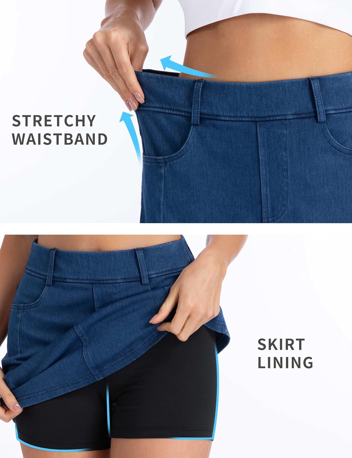 Detalle 1 de THE GYM PEOPLE Women's Stretch Denim Mini Skort with 4 Pockets