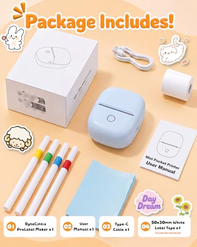 Detalle de ByteCintia Temporary Tattoo Maker for Kids (Blue) – Inkless Thermal Printer with AI Design App