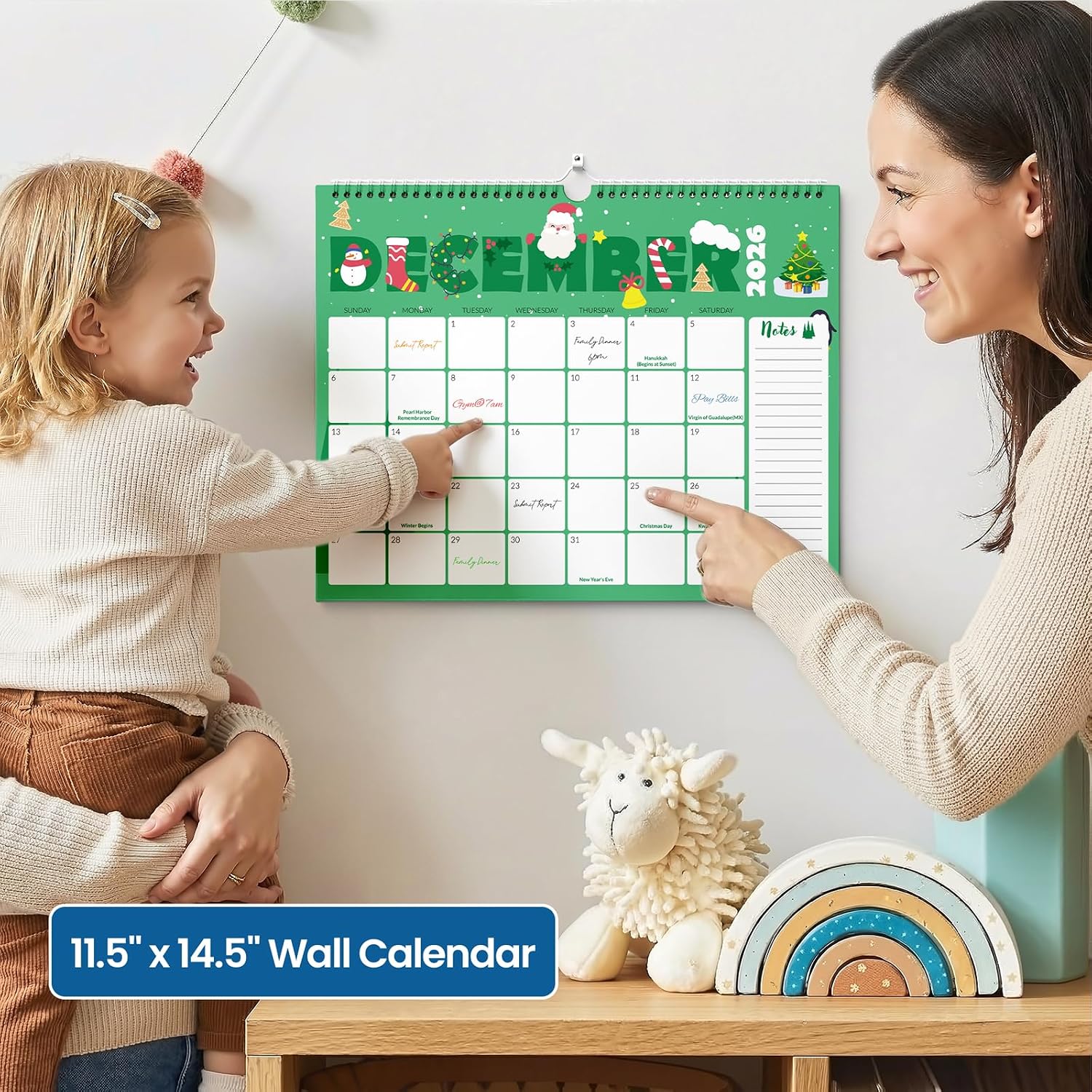 Detalle 2 de SUNEE 2027 Wall Calendar, 18-Month Monthly Planner, 14.5" x 11.5