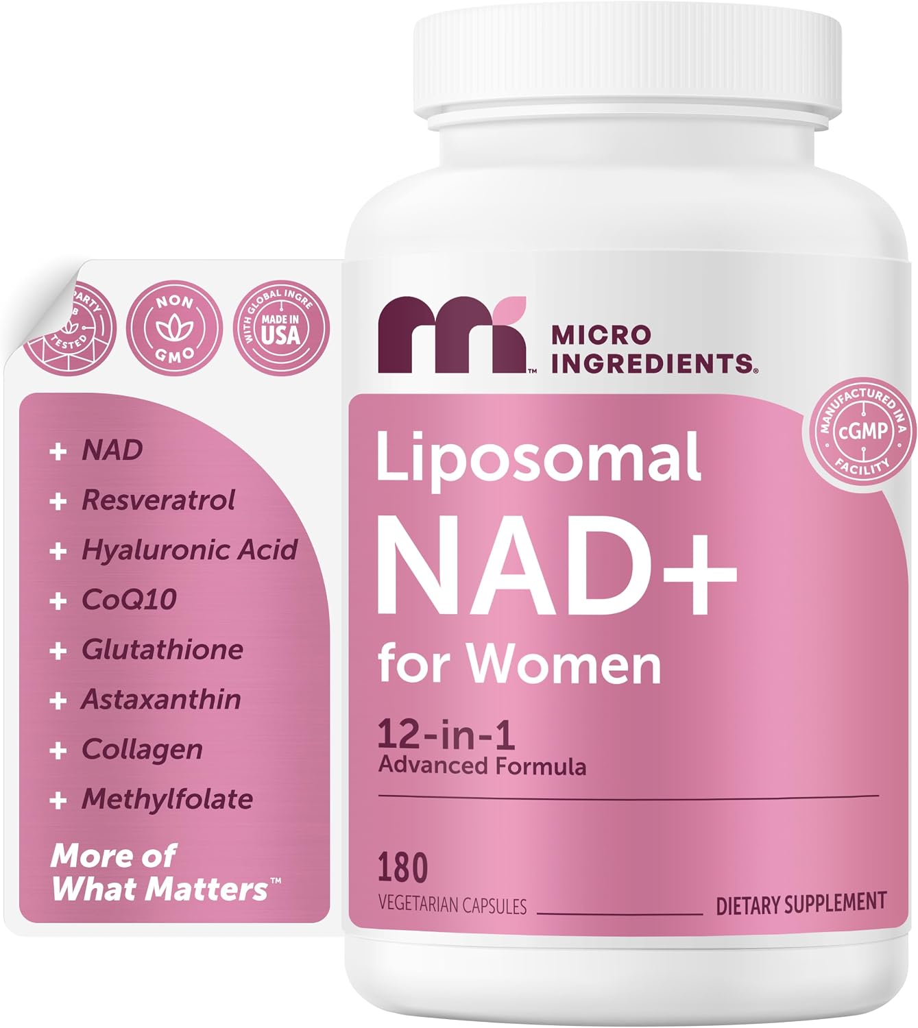 Detalle de Micro Ingredients NAD+ Supplement, 180 Veggie Capsules