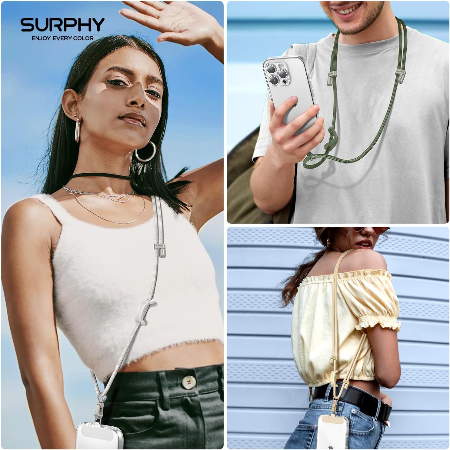 Thumbnail 4 de SURPHY Phone Lanyard Crossbody with 2 Tether Tabs, Adjustable Army Green