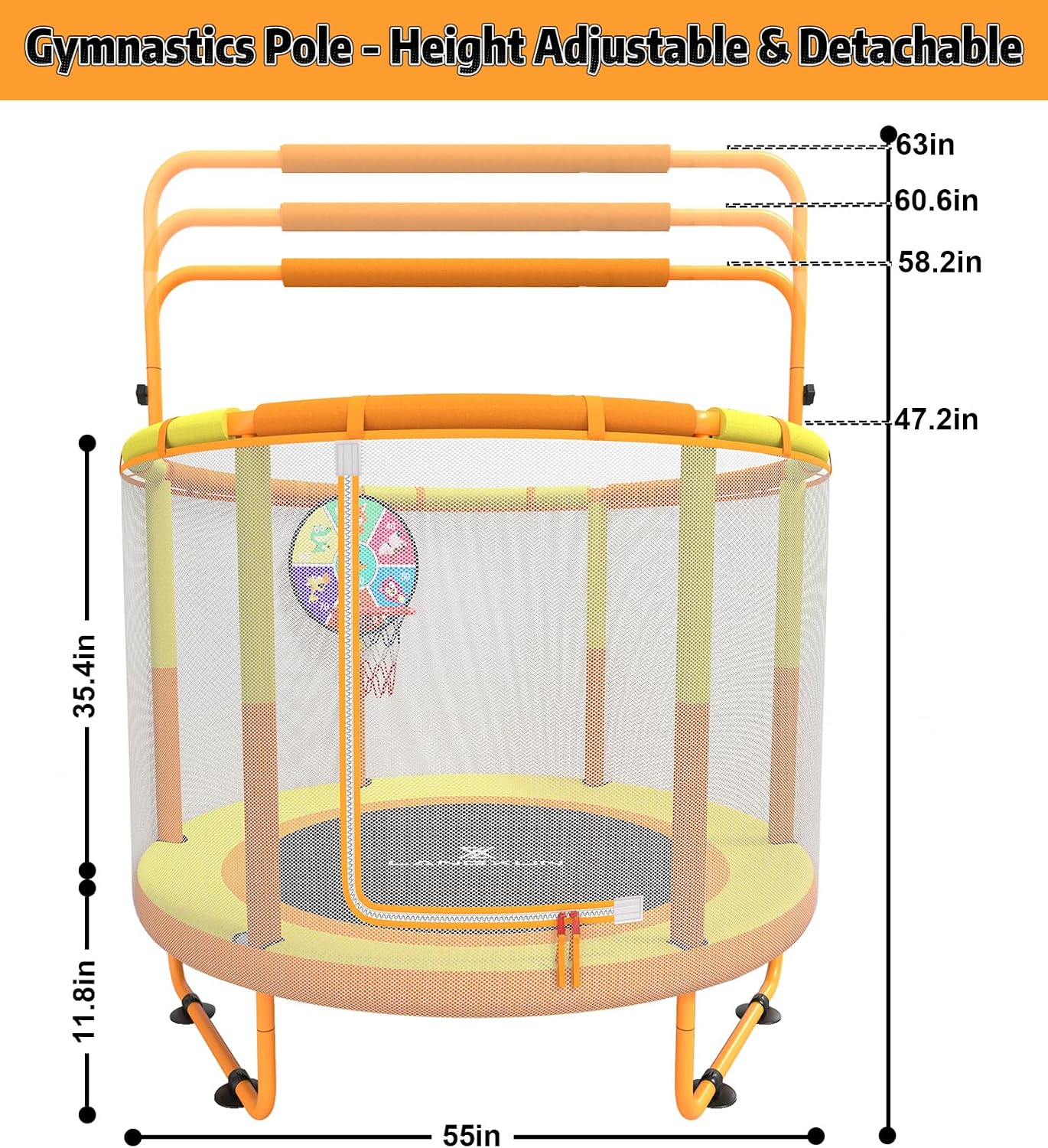 Thumbnail 2 de LANGXUN 60" 6-in-1 Trampoline for Kids — Indoor/Outdoor with Swing, Basketball Hoop, Dart Board & More