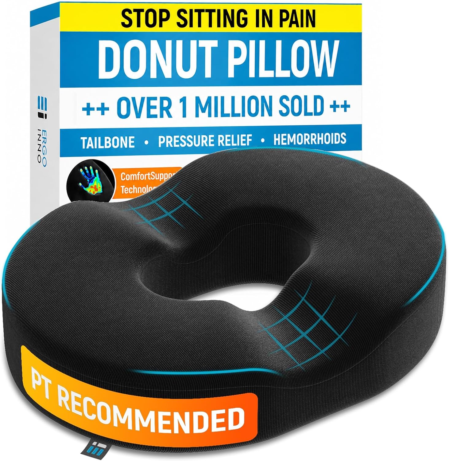 Detalle de Ergonomic Innovations US-OrigDonut-M01 Donut Cushion, Memory Foam, Non-Slip Base