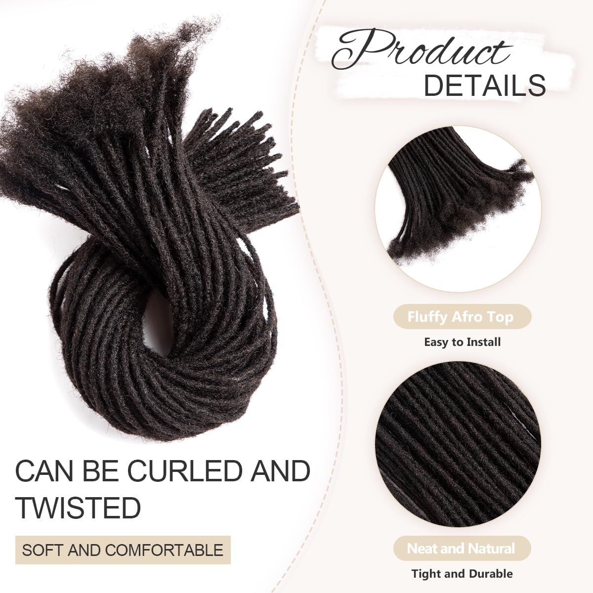 Detalle de DAIXI 0.4cm Dreadlock Extensions – 10 Inch, 60 Strands, 100% Human Hair