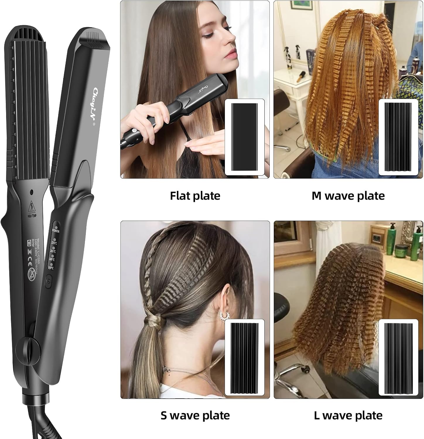 Thumbnail 5 de Hair Crimper by CkeyiN: 4-in-1 Ceramic Hair Styling Iron with Interchangeable Plates