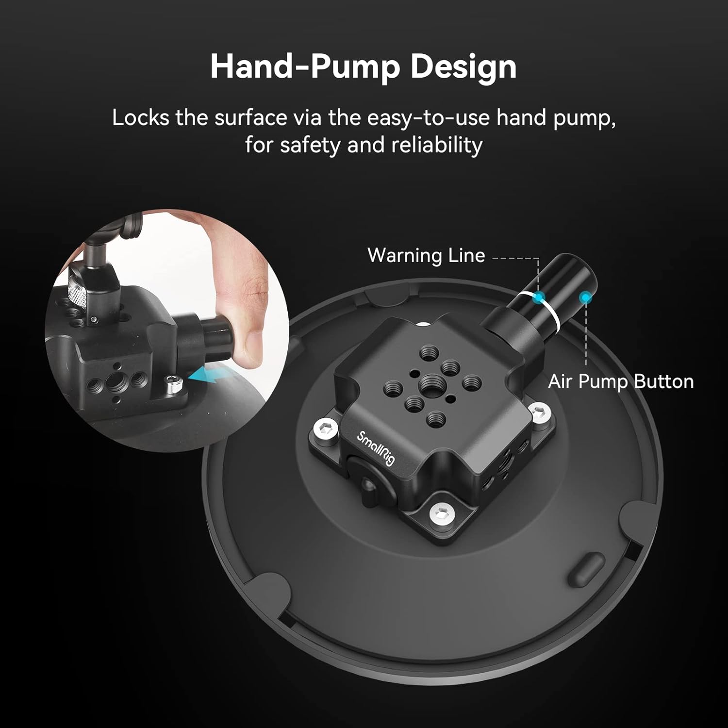 Detalle de SMALLRIG 6″ Support de Caméra à Ventouse – Charge max 8 kg dynamique, adapté aux véhicules