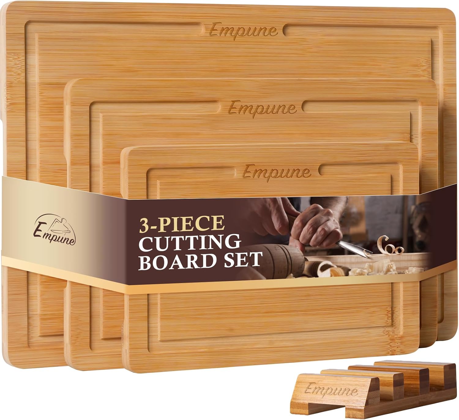 Detalle de Empune Bamboo Cutting Board Set for Kitchen ๐ฝ