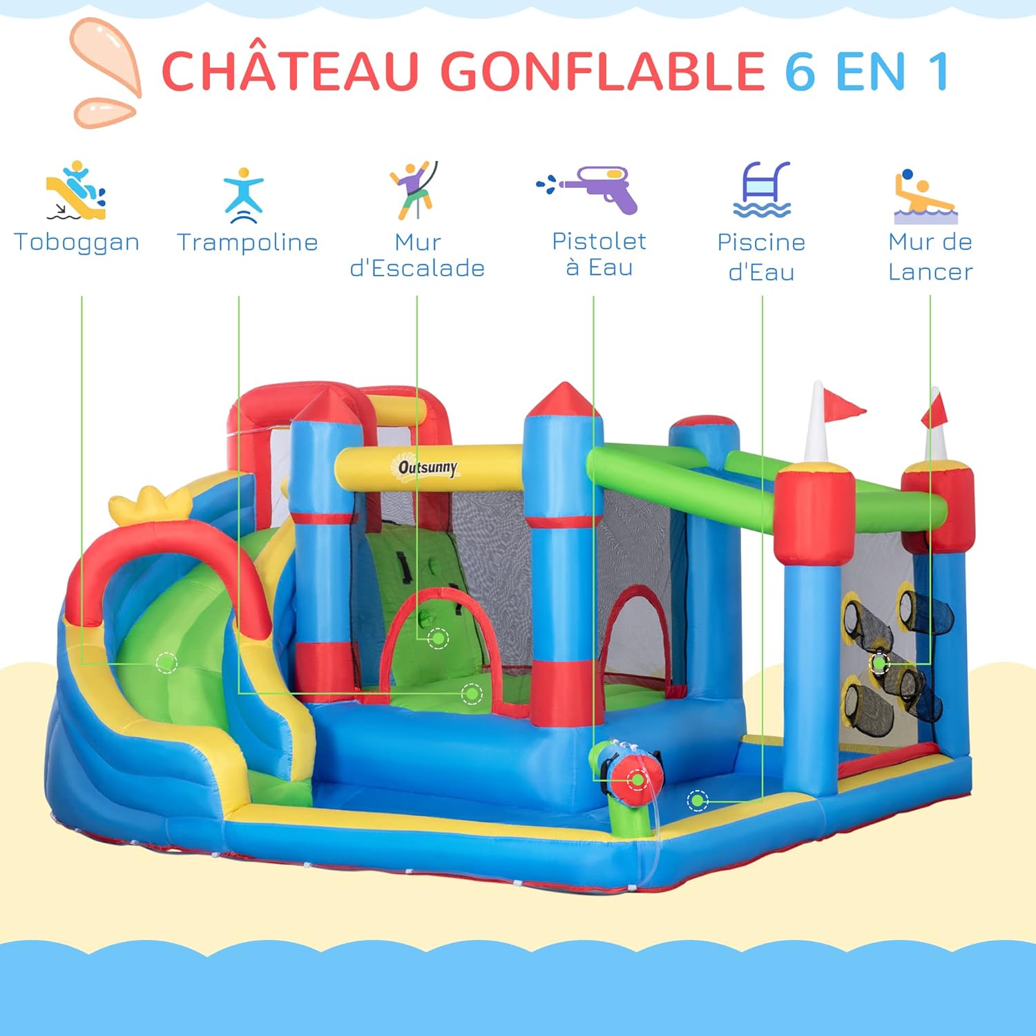 Detalle de Outsunny Château Gonflable Aire de Jeux 390 x 300 x 197 cm