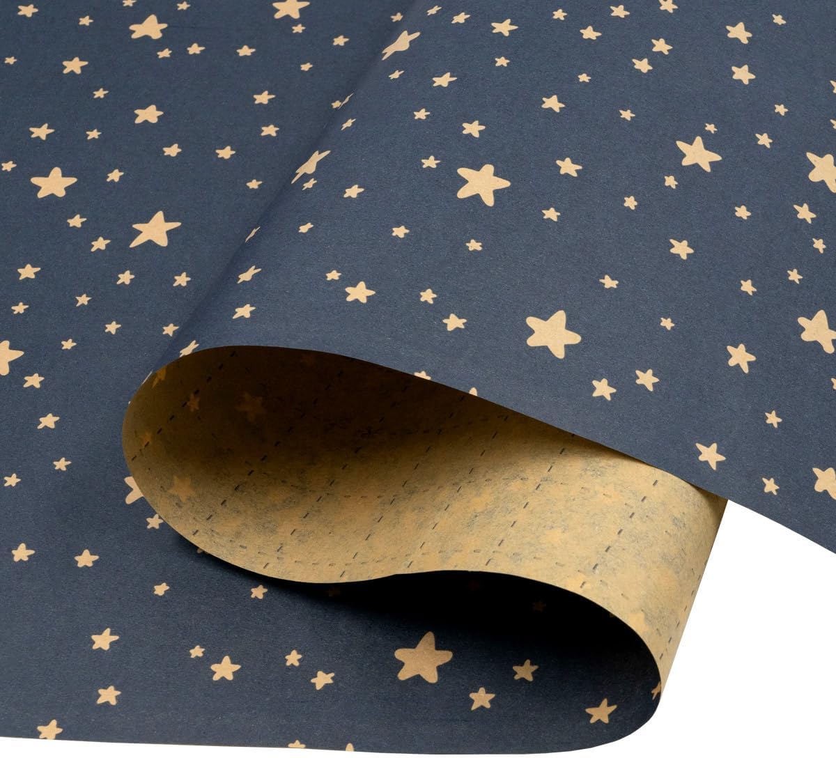 Detalle de ZHNERY Recyclable Kraft Gift Wrapping Paper Roll for Birthday in Blue with Star Design (43cm x 15M)