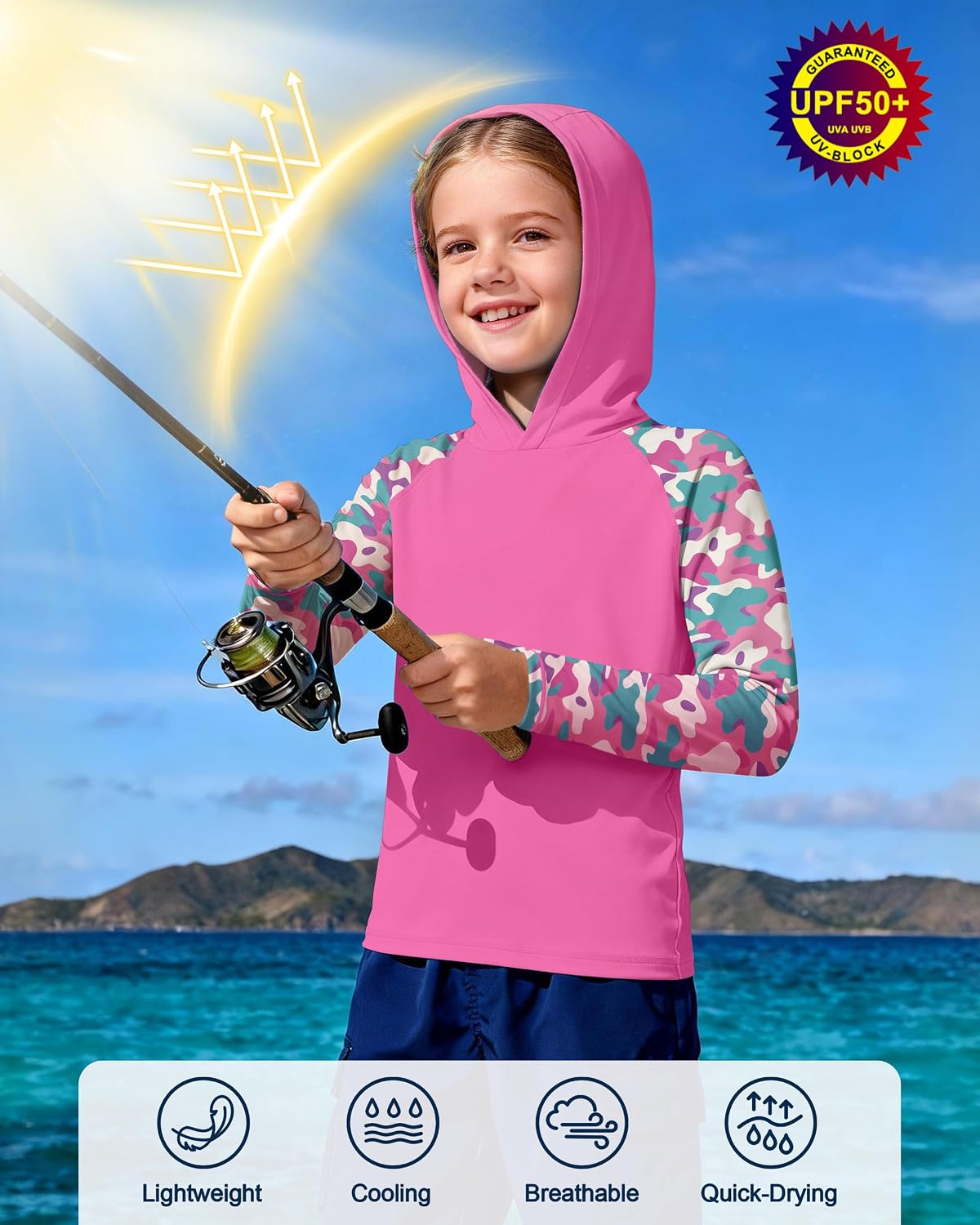 Detalle de DRONIRING Boys Rash Guard Swim Hoodie, Kids UPF 50+ Long-Sleeve Sun Shirt