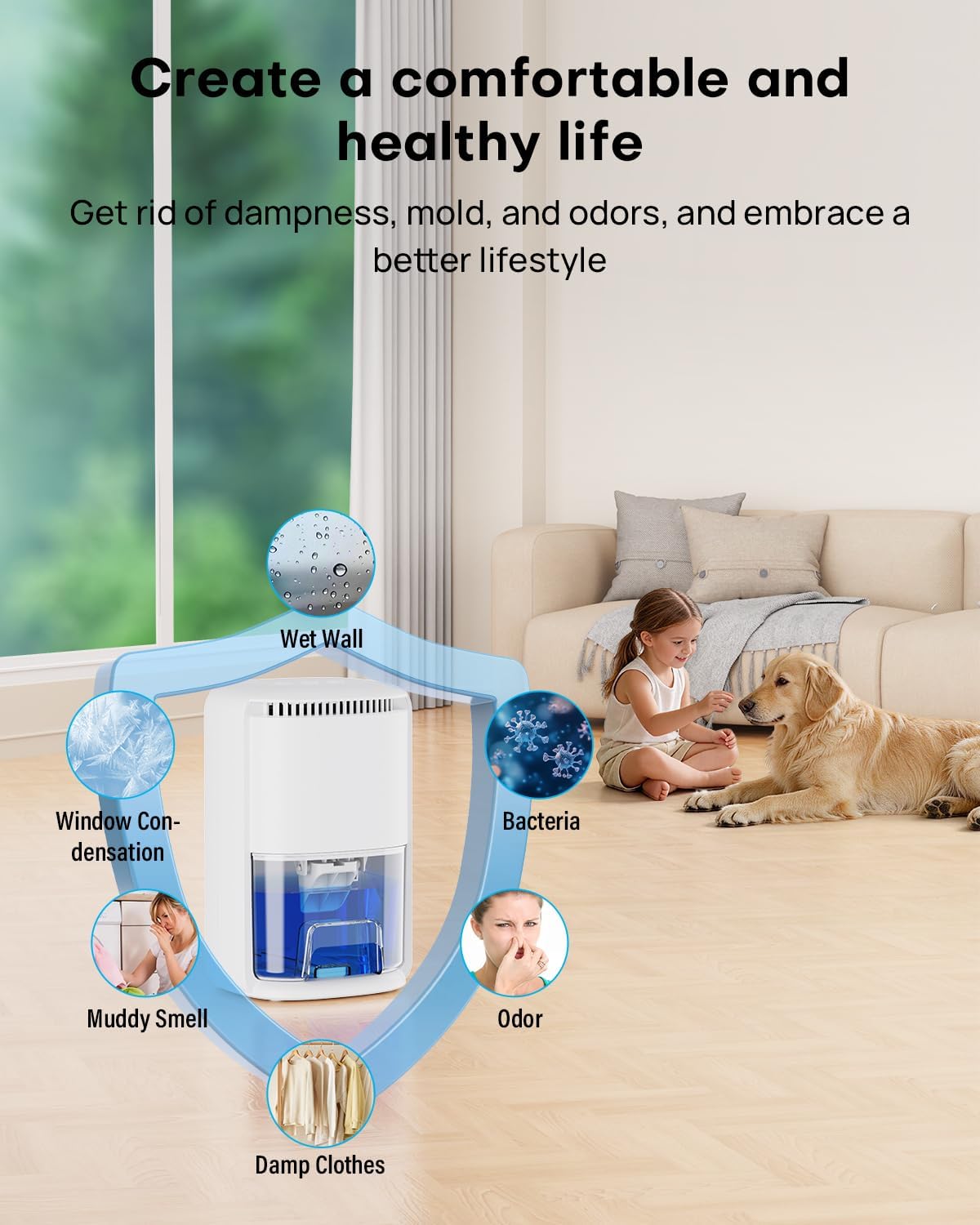 Thumbnail 3 de Portable Dehumidifier for Home (350ML/Day) with 3 Modes, Timer & 1200ML Tank