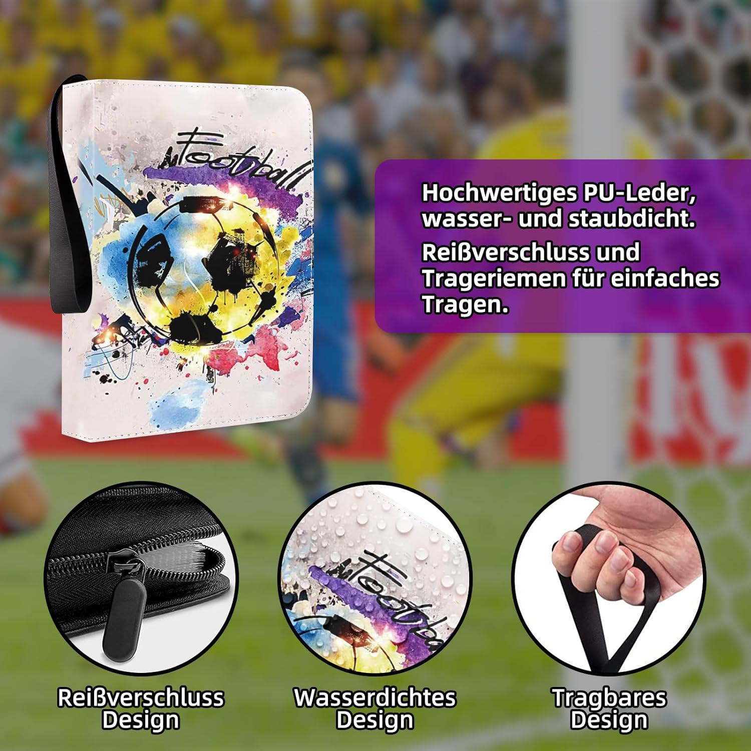 Detalle de Sammelalbum für Fußballkarten – 50 Seiten, 400 Karten Kapazität, PU-Leder, Reißverschluss