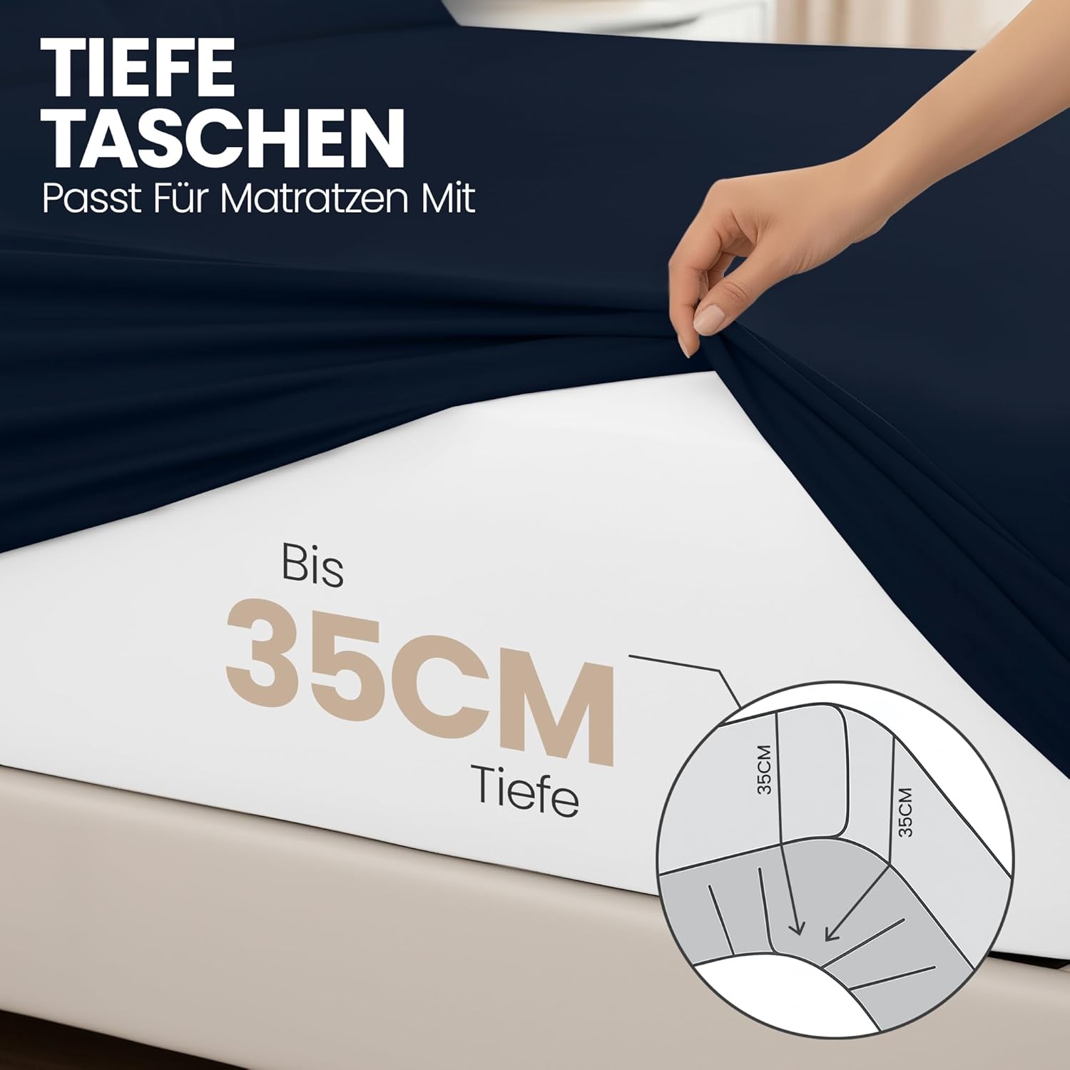 Thumbnail 3 de Utopia Bedding 2er-Set Spannbettlaken 180x200 cm in Marineblau – 35 cm Tiefe Tasche, gebürstete Mikrofaser (OEKO-TEX)