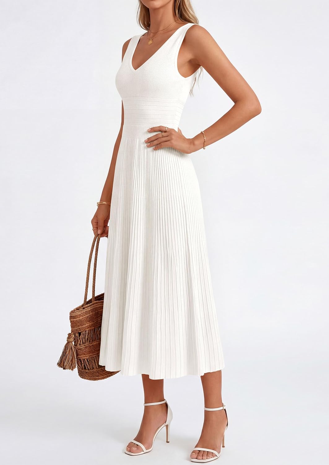 Thumbnail 2 de PRETTYGARDEN Summer Dresses for Women 2026: Pleated Midi Sleeveless V-Neck Dress