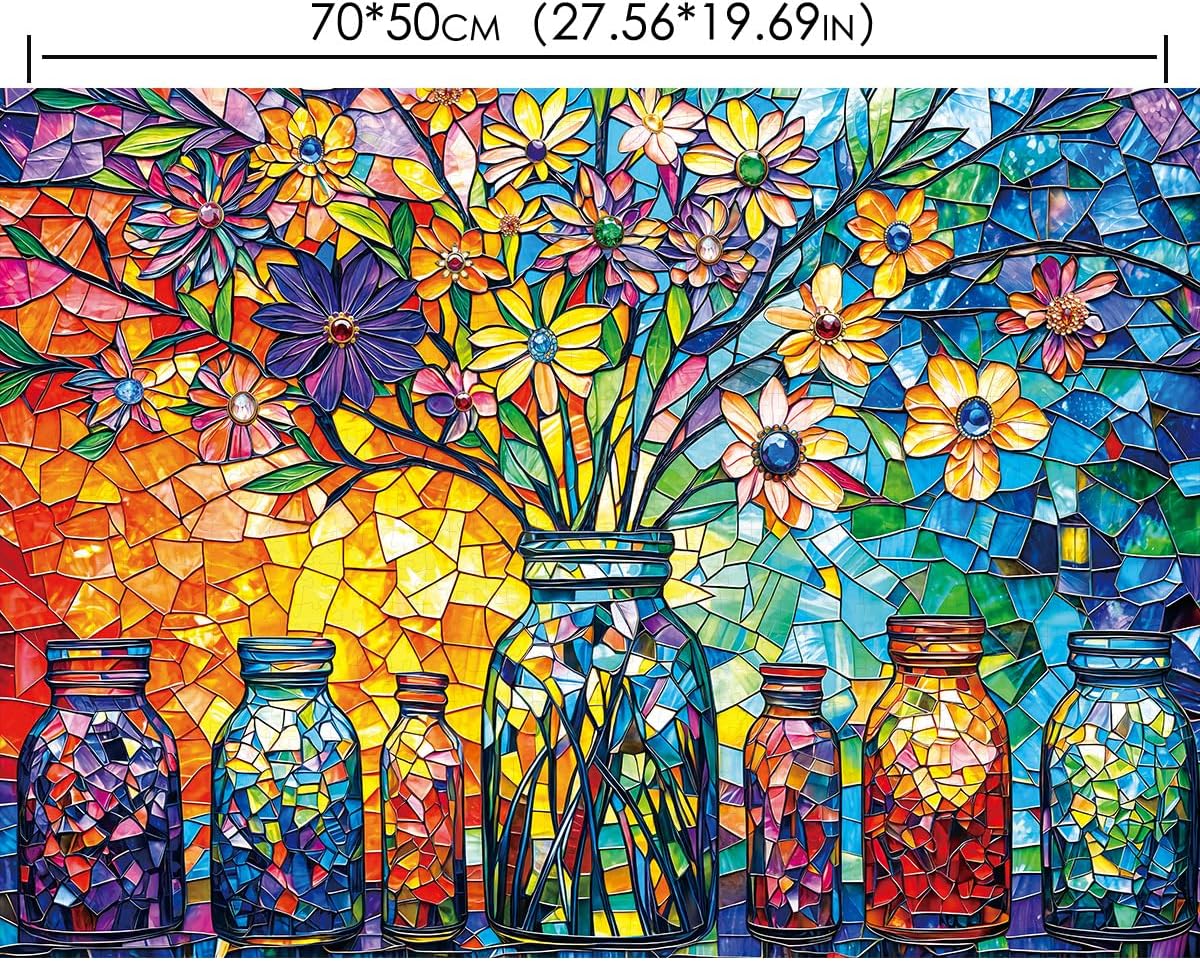 Detalle de HUADADA pussel med 1 000 bitar, glasblomma, 70 × 50 cm
