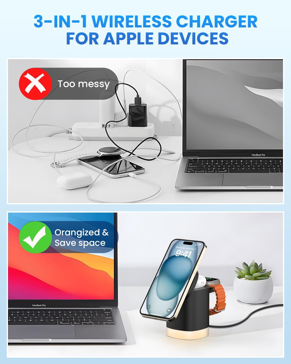 Detalle de JoyGeek 3‑in‑1 MagSafe charger stand for iPhone