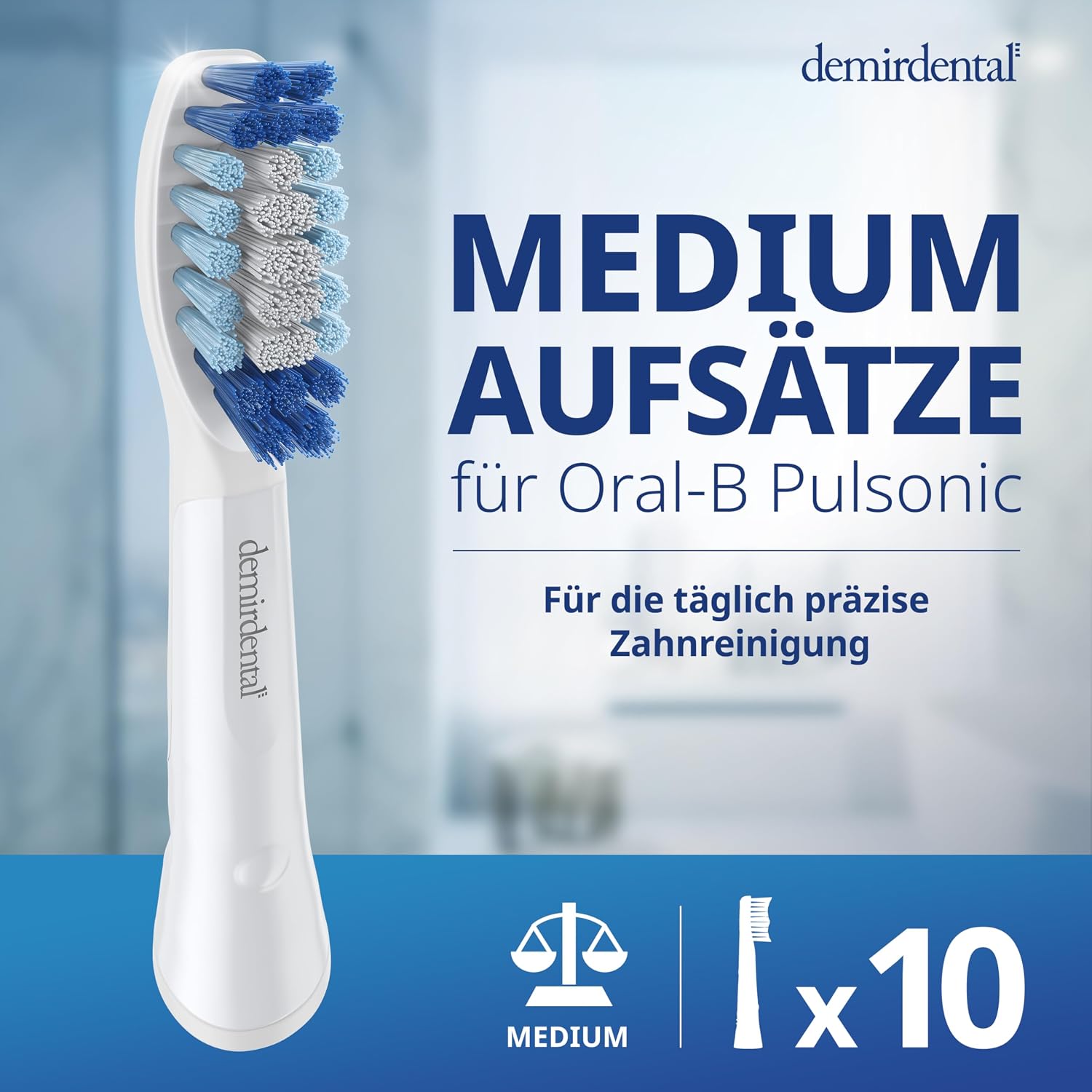 Detalle 2 de Aufsteckbürsten von demirdental für Oral-B Pulsonic (Medium) – 10er Pack Ersatzbürsten in Weiß
