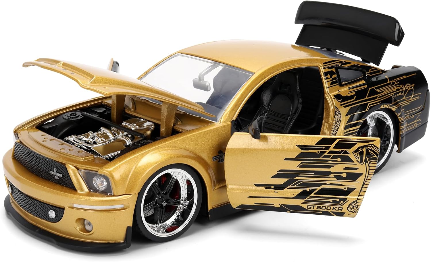 Detalle de Jada Toys ビッグタイム マッスル 1:24 2008 フォード シェルビー GT-500KR ダイキャストカー ゴールド&ブラック
