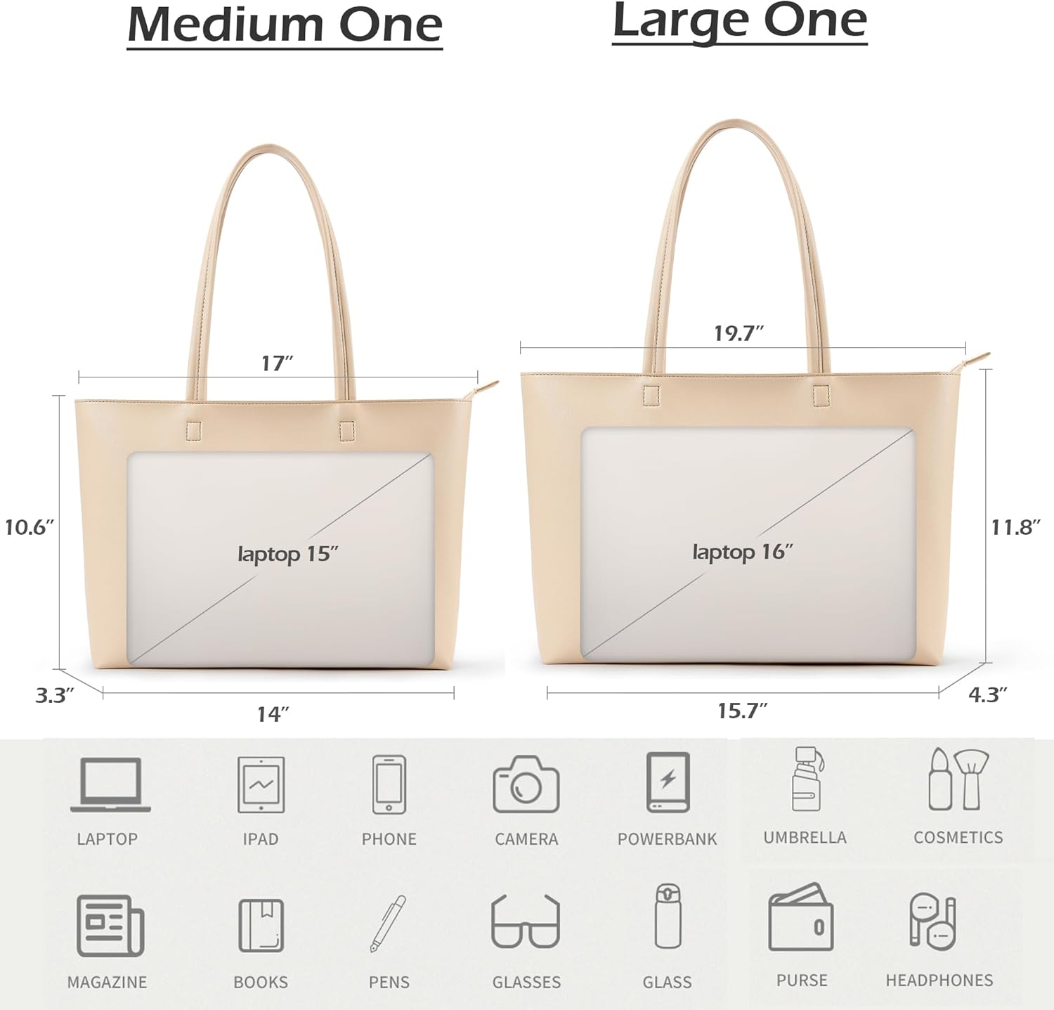 Detalle de KALIDI Tote Bag for Women: Large Shoulder Bag with Zipper, Waterproof PU
