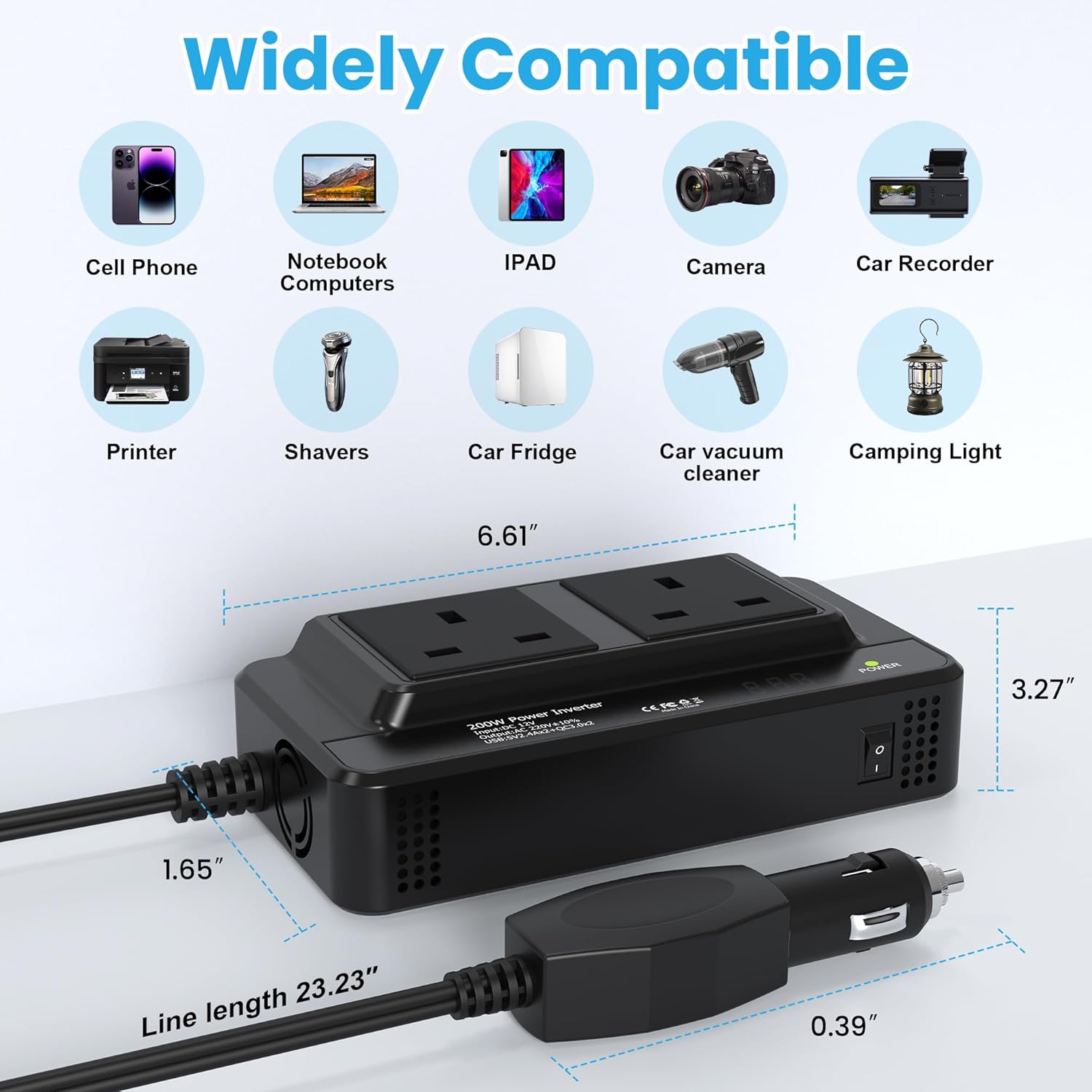 Thumbnail 1 de 200W Car Voltage Converter Inverter 12V to 230V 🔌