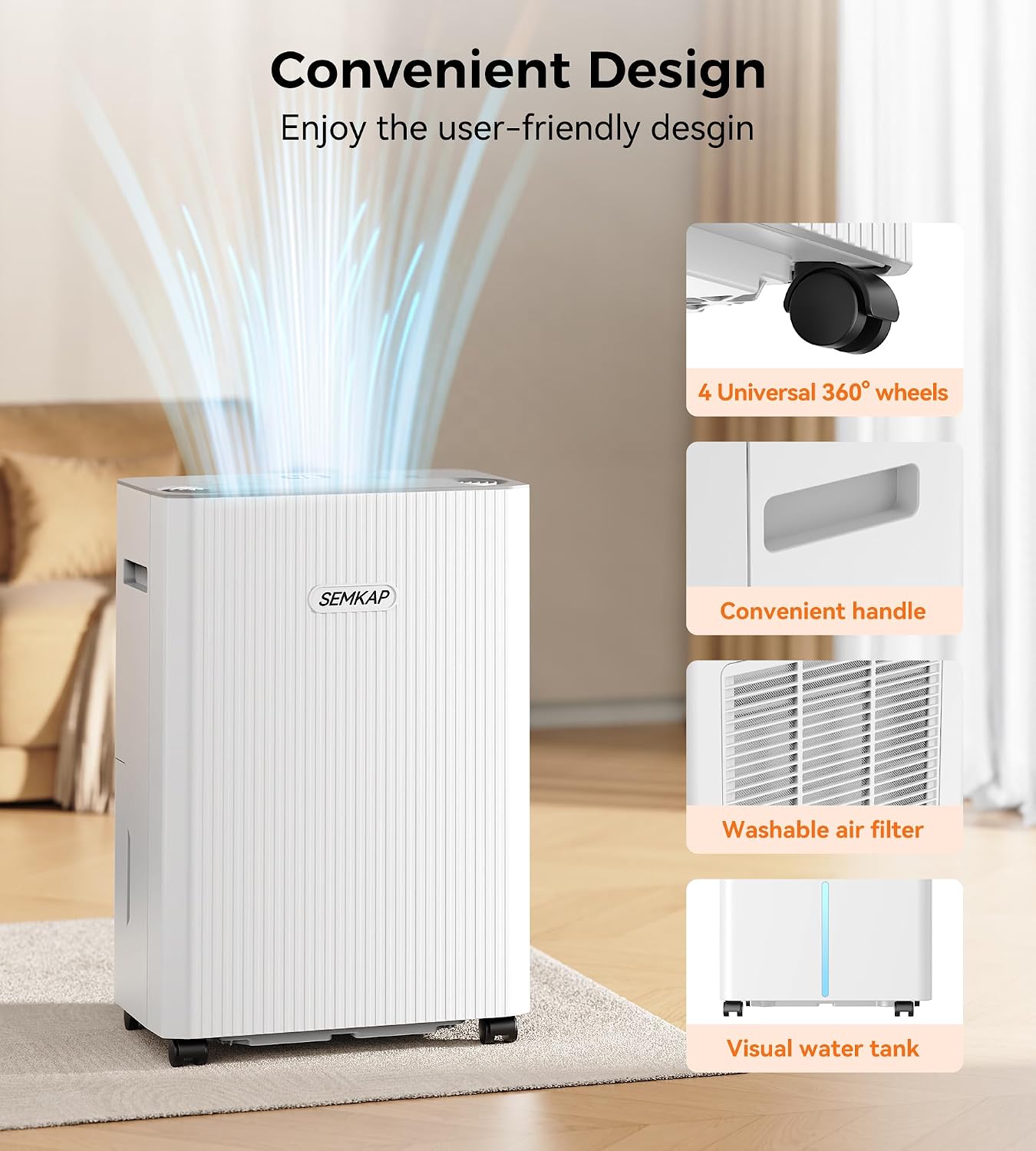 Detalle 1 de SEMKAP PD8R-03ME Dehumidifier, 32 Pints per Day, 2,500 Sq. Ft. with Drain Hose