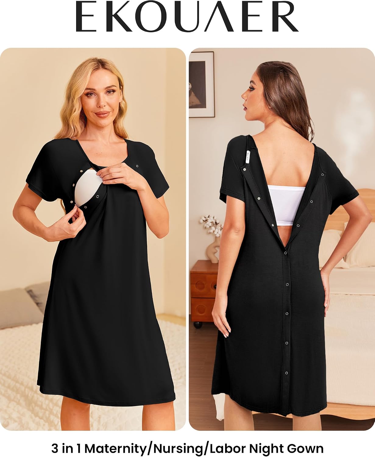 Thumbnail 1 de Ekouaer EKY005099 Maternity Nursing Nightgown, Short Sleeves, Snap-Access Design