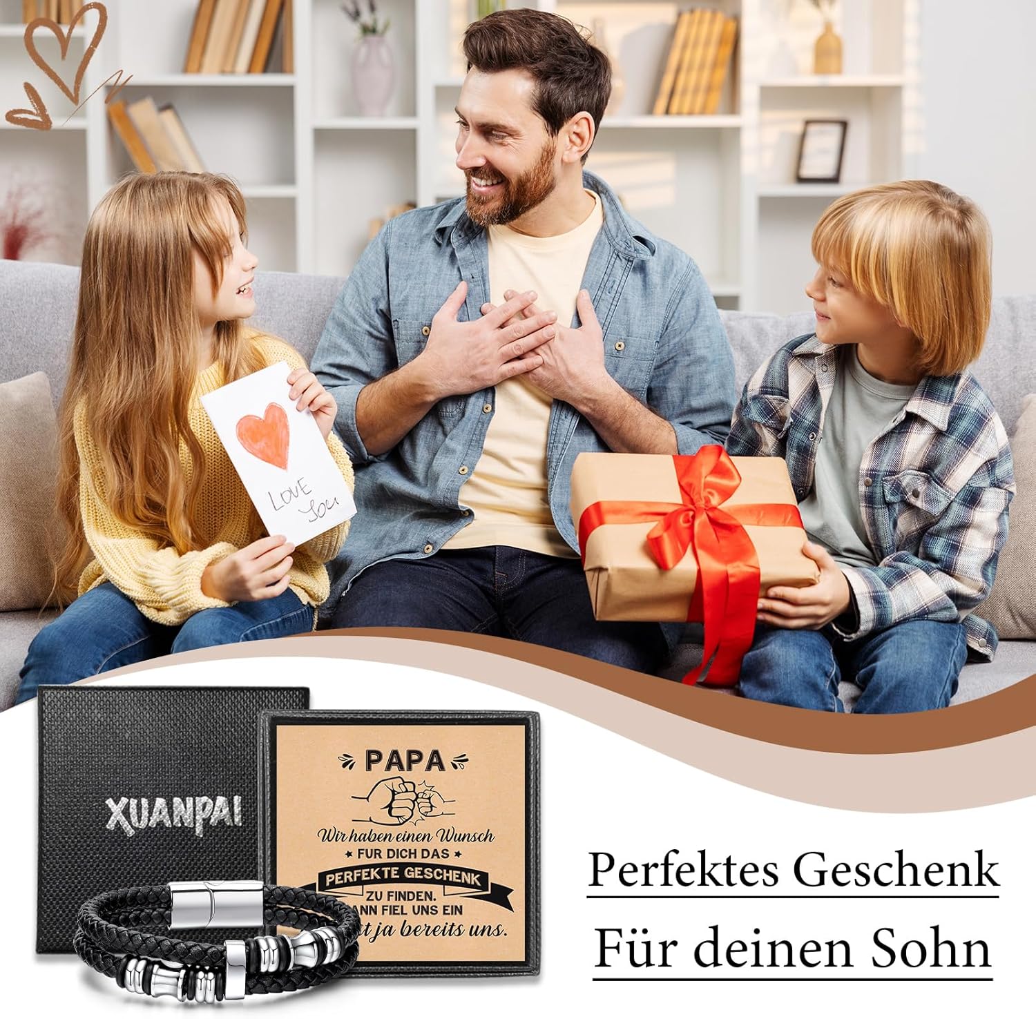 Thumbnail 1 de Herren Lederarmband mit Gravur „Ich Liebe Dich“ – Armband für den Sohn als Geschenk für Papa