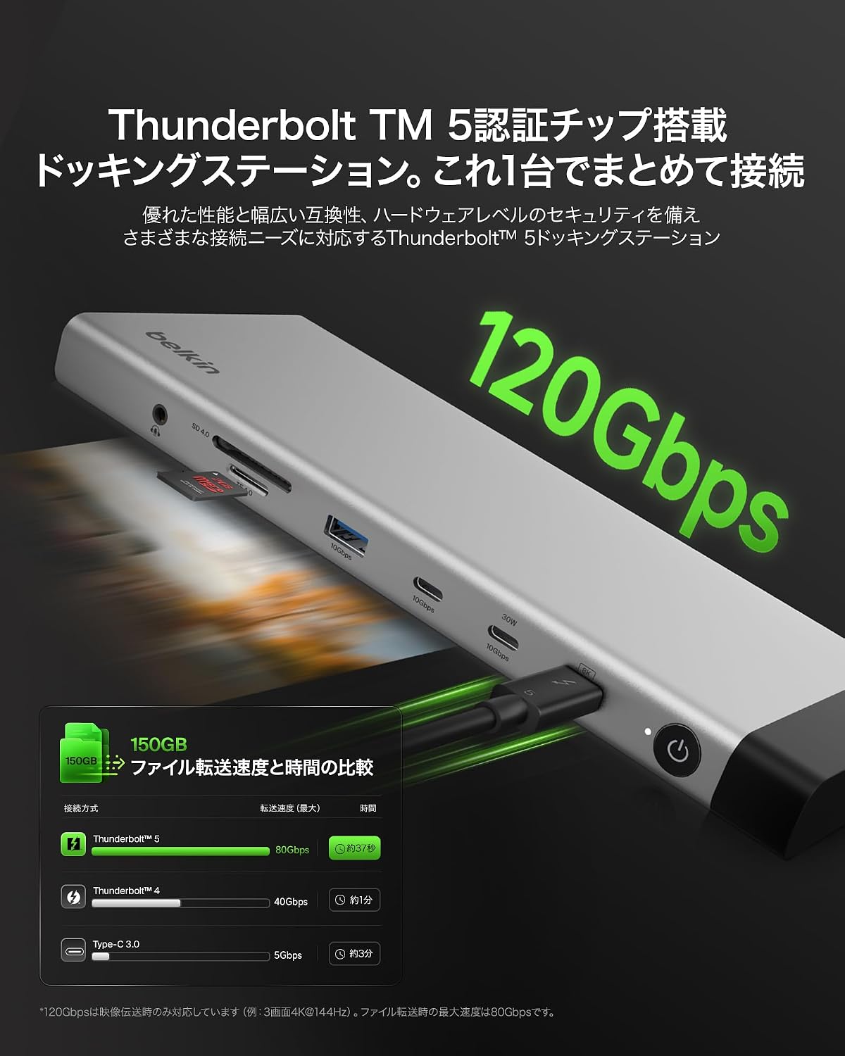 Detalle 1 de Belkin Thunderbolt 5 ドッキングステーション 12-in-1、最大3画面・140W給電対応