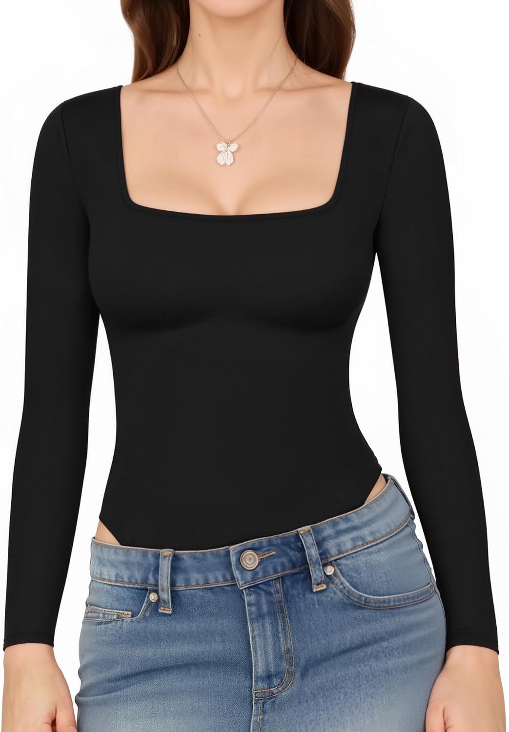 Thumbnail 1 de ALGALAROUND Women’s Square Neck Long Sleeve Bodysuit (cotton/elastane) with snap buttons