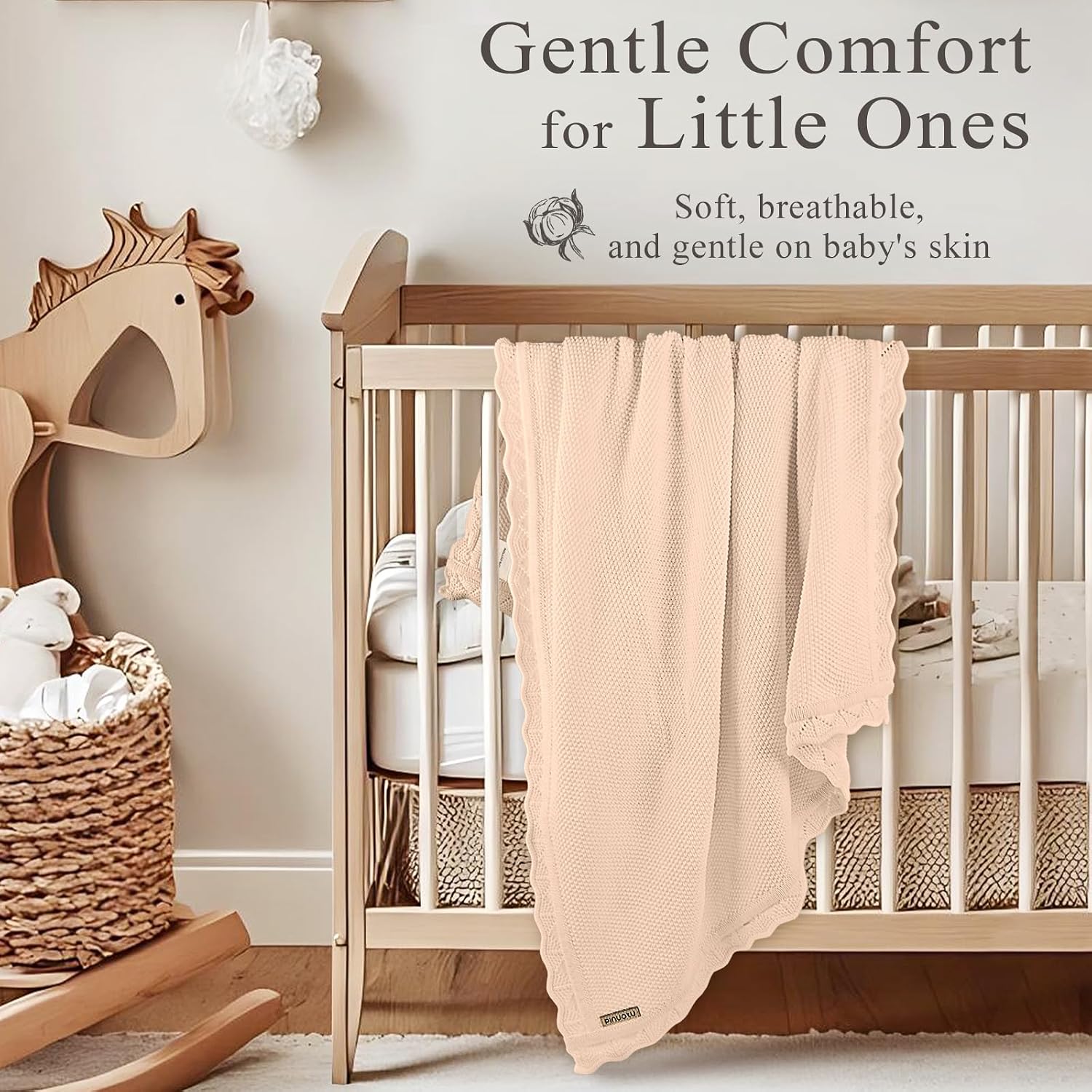 Detalle 2 de Pinuotu Cotton Knitted Baby Blanket 40 x 31 in
