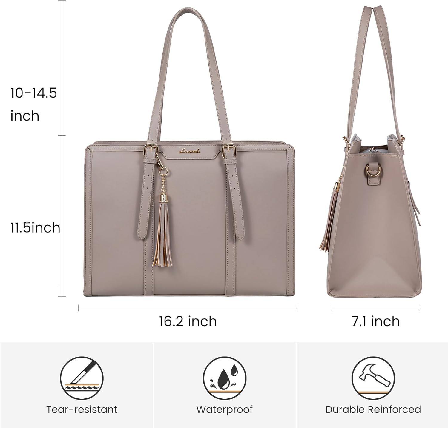 Detalle de LOVEVOOK Laptop Tote for Women – 15.6 Inch Lightweight PU Laptop Bag with Large Capacity and Clutch (Cinnamon)