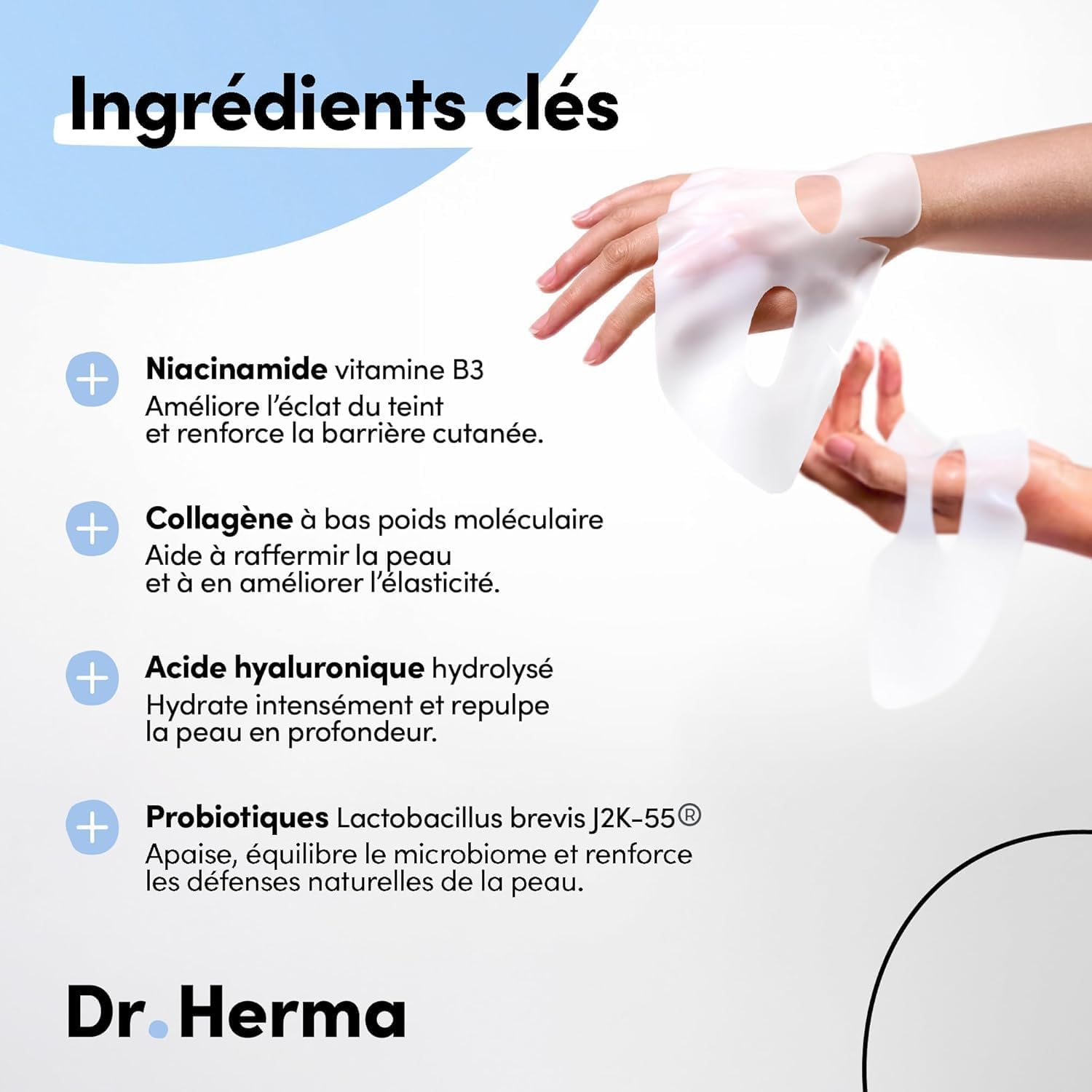 Detalle de Dr. Herma Masque Hydrogel Collagène & Acide Hyaluronique – masque visage K-beauty hydratation intense anti-âge