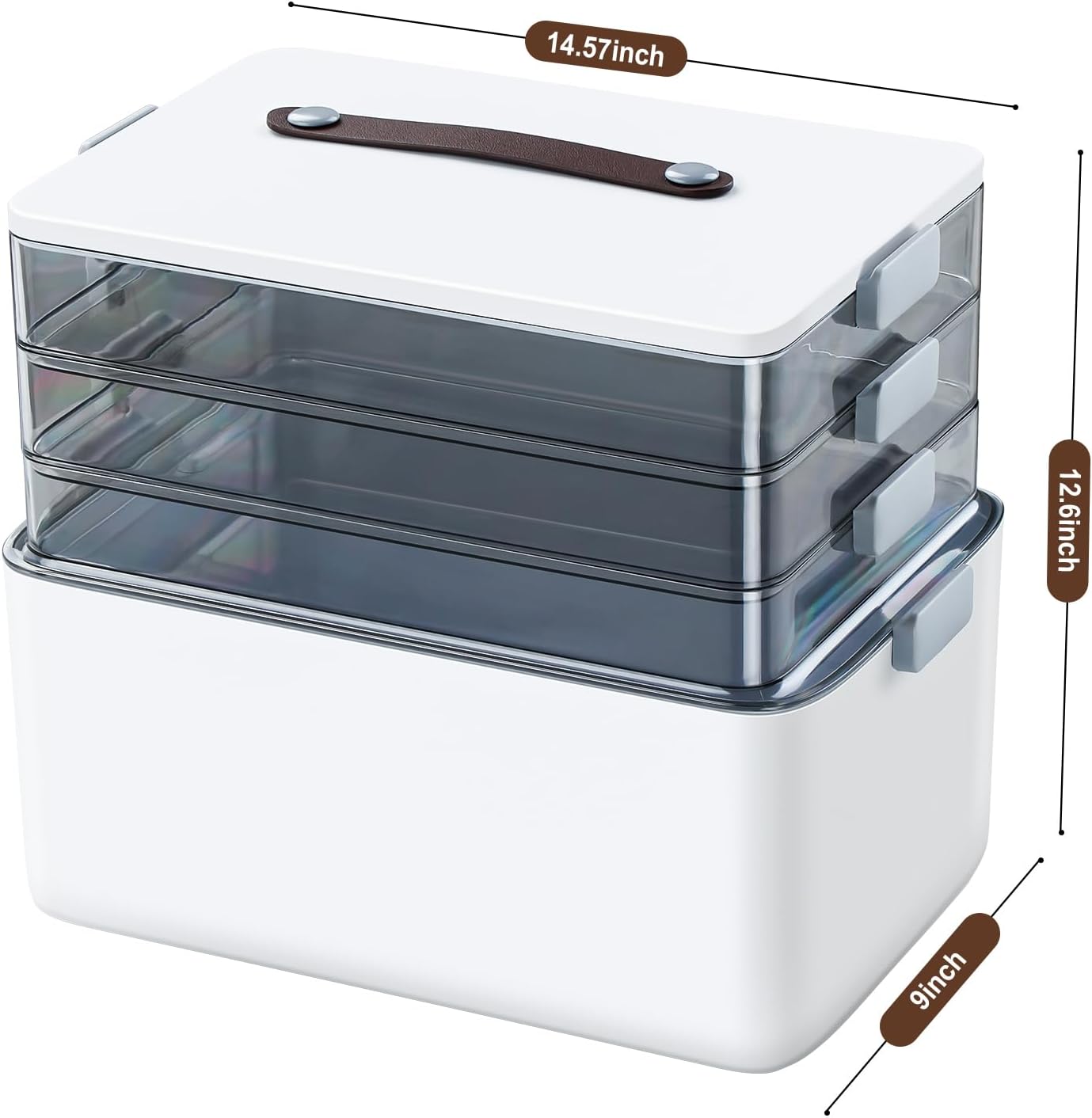 Thumbnail 5 de IMHO 4-stöckige Medizin Organizer Box – modulare Aufbewahrung mit Ledergriffen