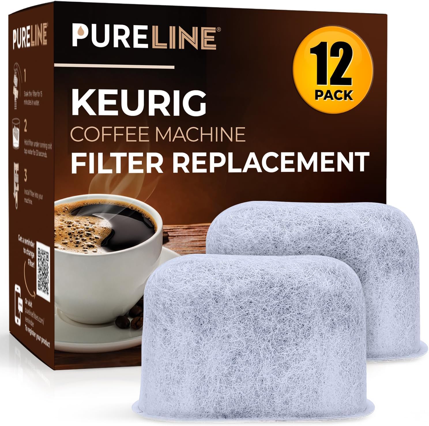 Keurig Filter Replacement 12-Pack Charcoal Water Filters (Pureline Compatible for Keurig 2.0 & 1.0)