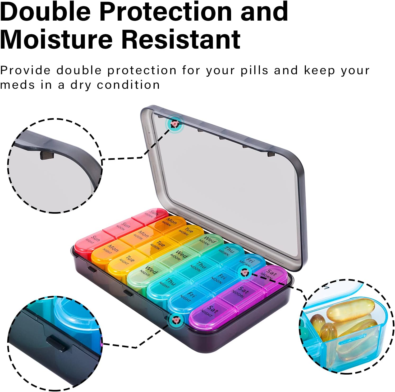 Thumbnail 5 de Daviky Pill Organizer 3 Times a Day: 7-Day Weekly Pill Box for Vitamins and Medication