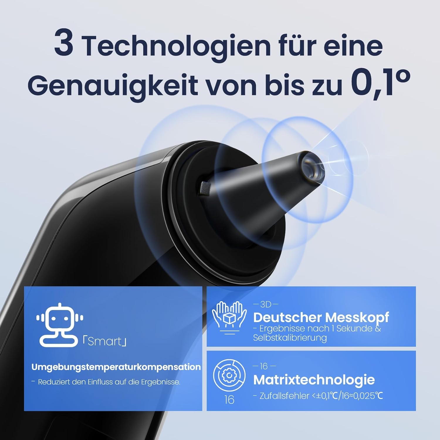 Thumbnail 2 de Digitales Infrarot-Ohrthermometer für Babys, Erwachsene & Senioren (Schwarz) – farbcodiertes Display, 21 Hygienekappen