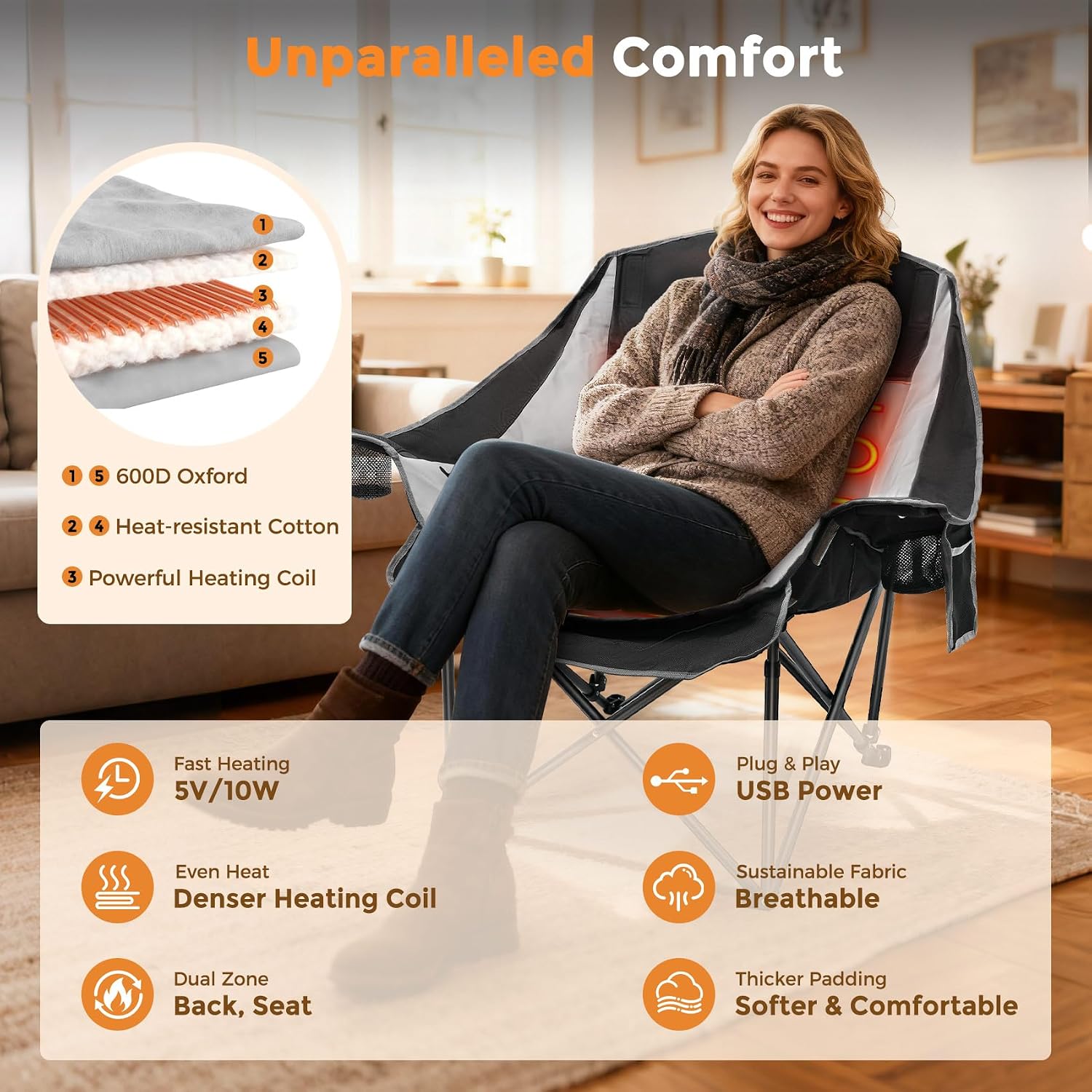 Thumbnail 6 de Suteck BZ-2251-214 Heated Camping Chair, Oversized, 3 Heat Levels