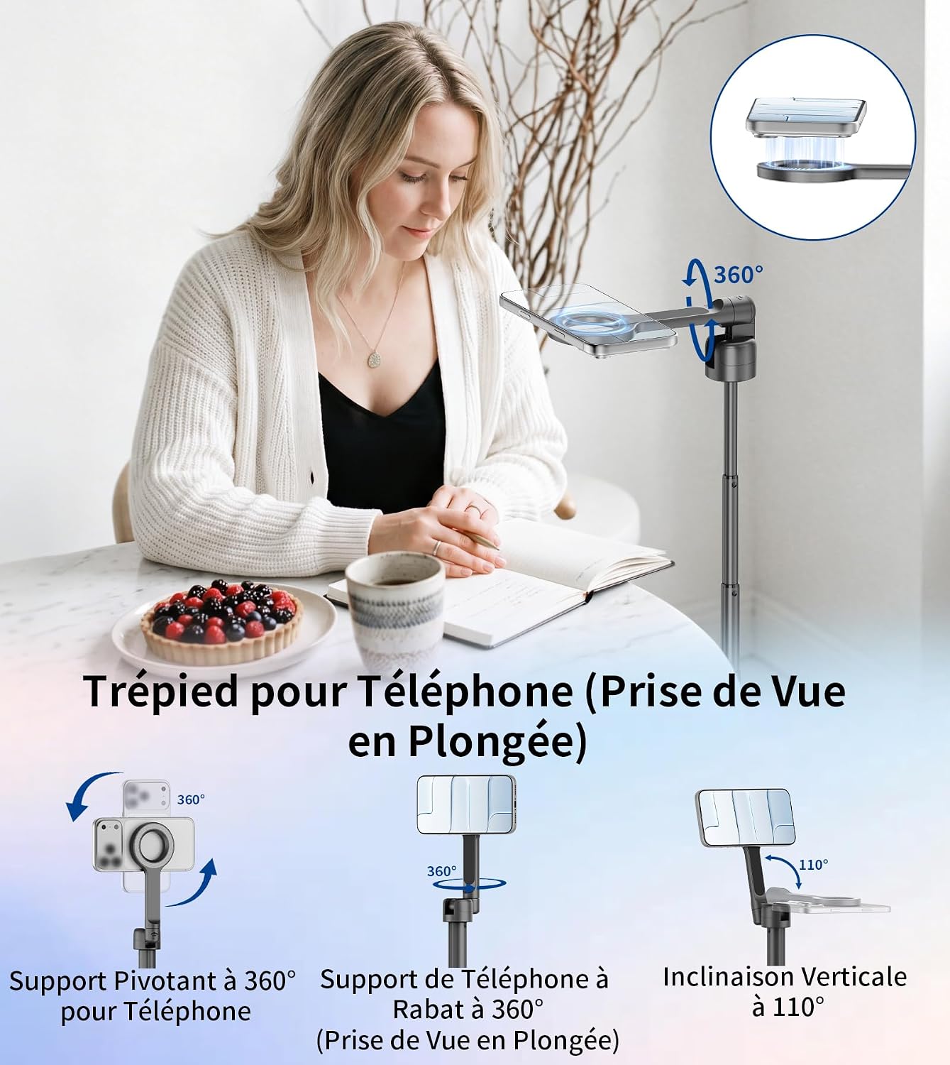 Detalle de TONEOF magnetisch selfiestickstatief van aluminium, tot 174 cm, met afstandsbediening