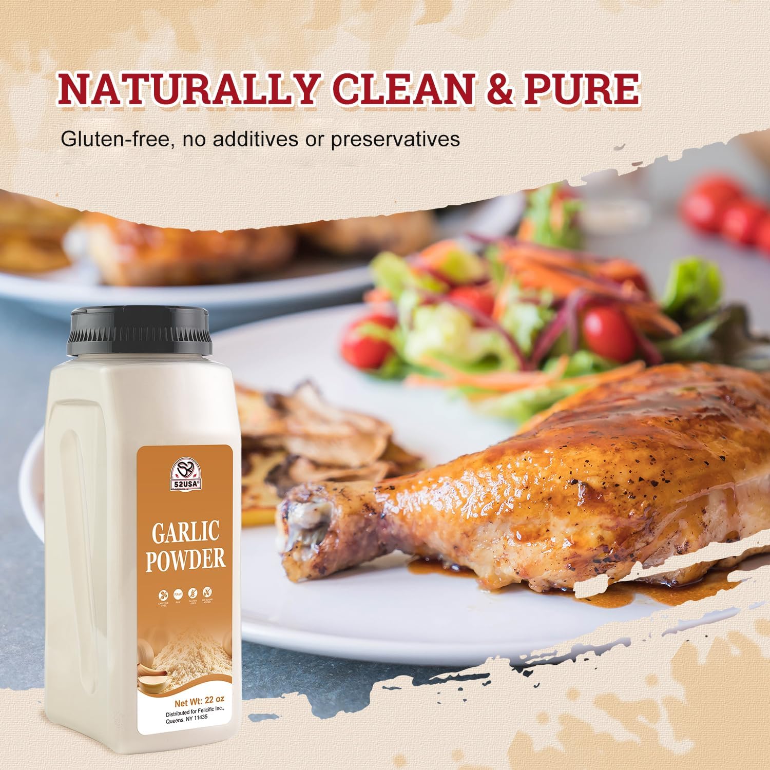 Detalle de 52USA 52-GCP-022-788A Garlic Powder, 22 oz, Non-GMO and Gluten-Free