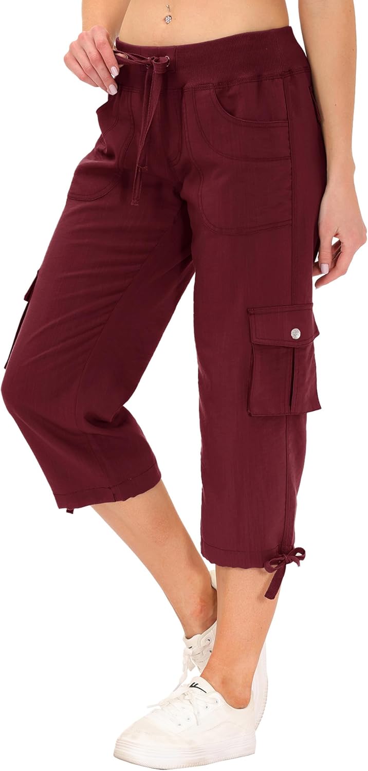 Detalle 2 de JINSHI Damen 3/4 Cargo-Shorthose mit Mehrfach-Taschen (Capri-/Freizeithose) für Sommer, Alltag & Outdoor