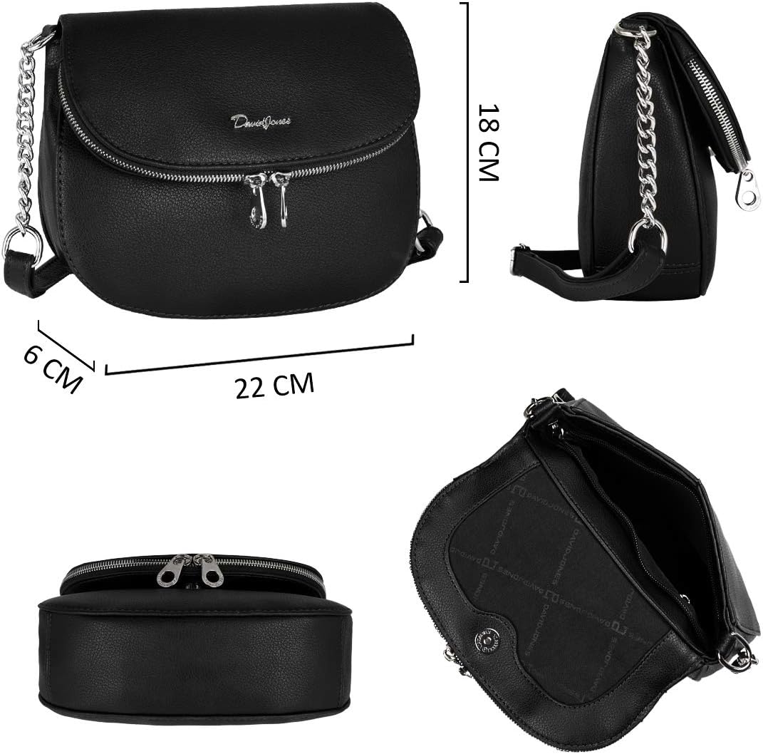 Thumbnail 5 de David Jones Petite besace femme à chaînes en PU noir – bandoulière réglable, zip et rabat 2 compartiments