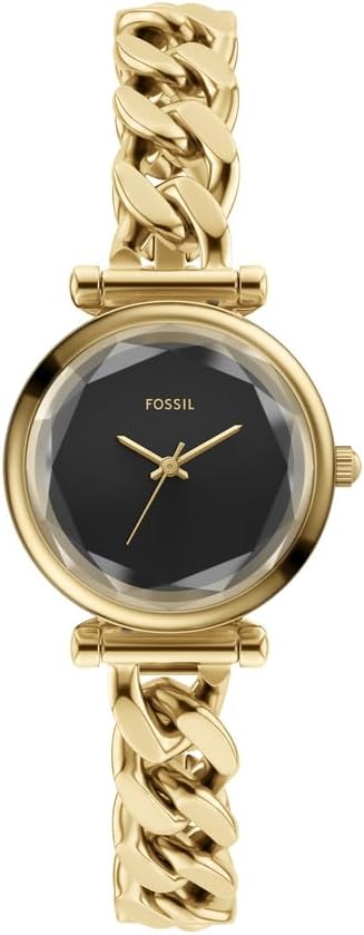 Detalle de Fossil Carlie Damenuhr – goldfarbenes Edelstahlgehäuse & Armband, Quarzwerk, 28 mm