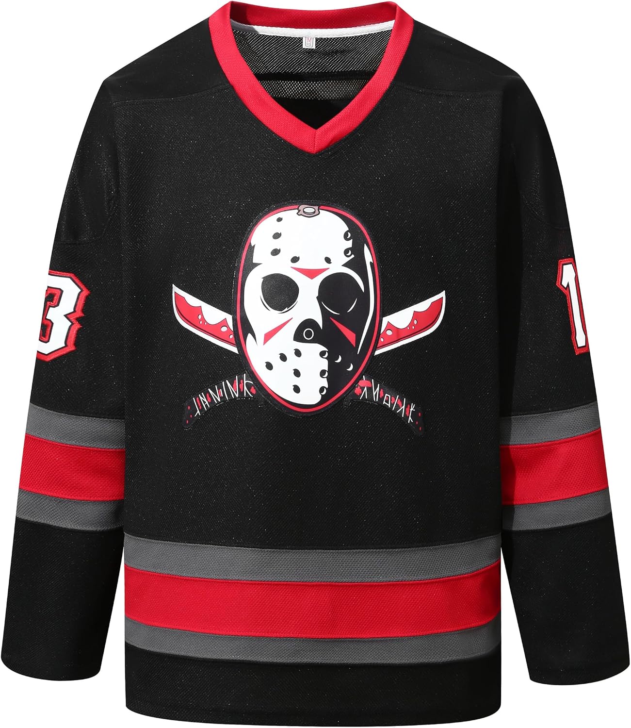 Detalle 2 de PRIMITAS Men's Jason Voorhees Friday the 13th Hockey Jersey, Stitched