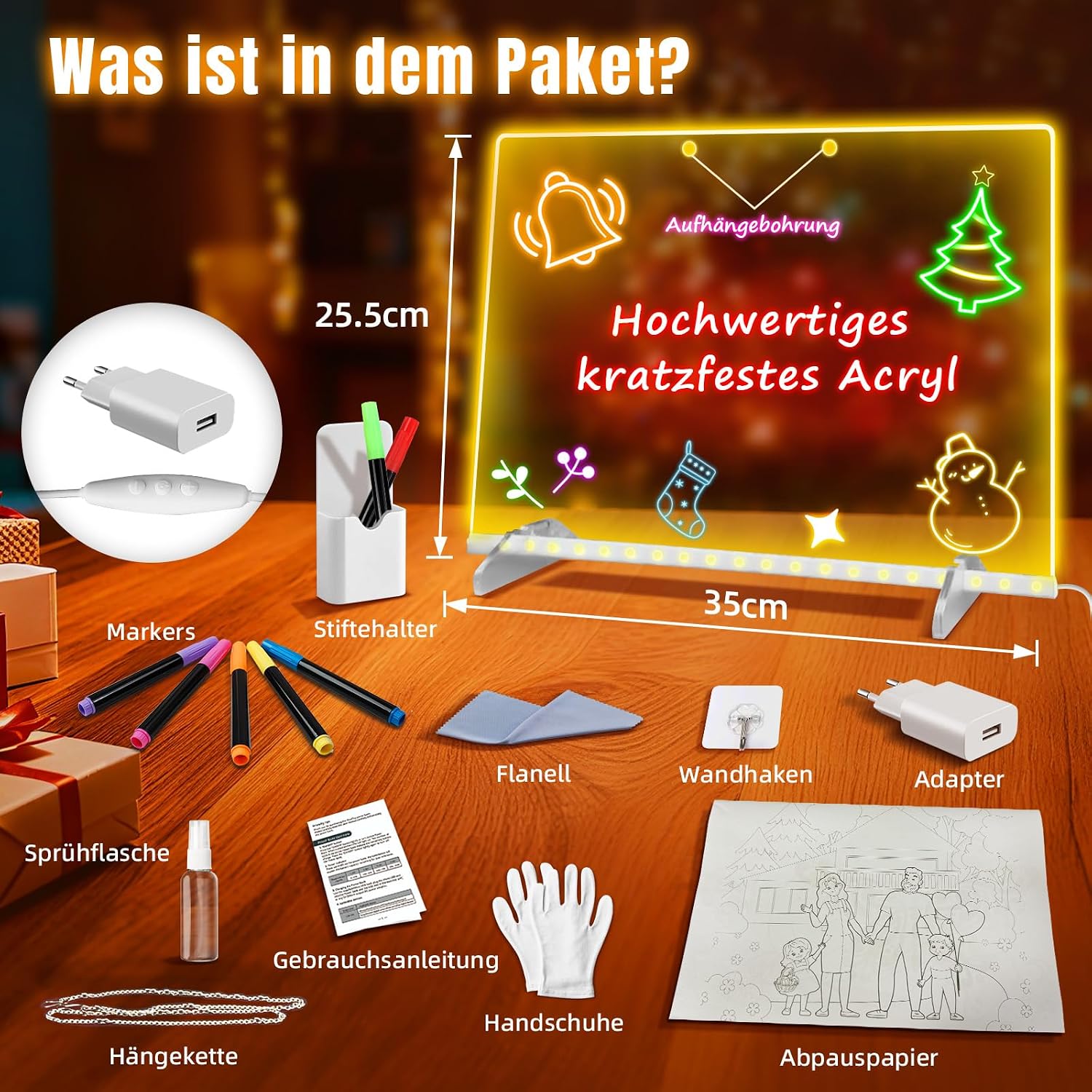 Detalle 2 de LED Notiztafel 35Ă25 cm, 13 Farben, 6 Modi đŒ