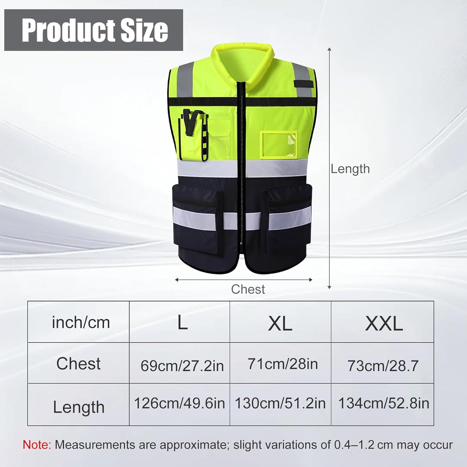 Detalle 2 de URAQT Gilet Alta Visibilità riflettente con 7 tasche e cerniera, taglia XL