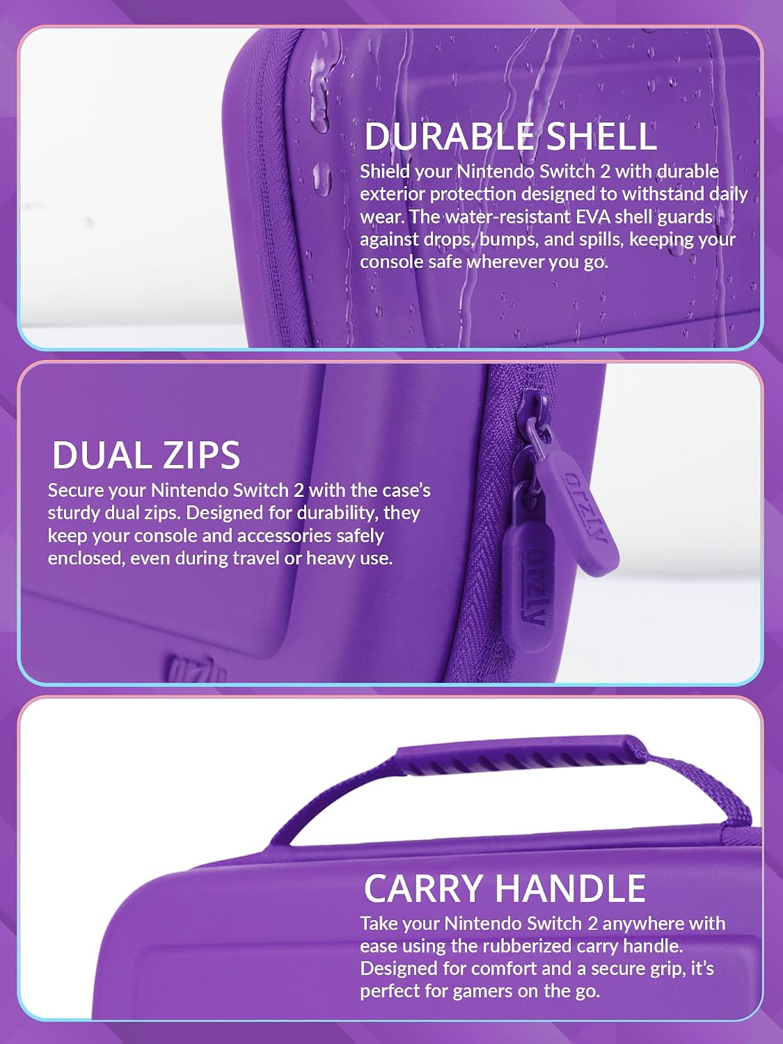 Detalle 2 de Orzly Tragetasche für Nintendo Switch 2 (2025) – Hard Case mit 7,9-Zoll-Bildschirmschutz & Smart Storage